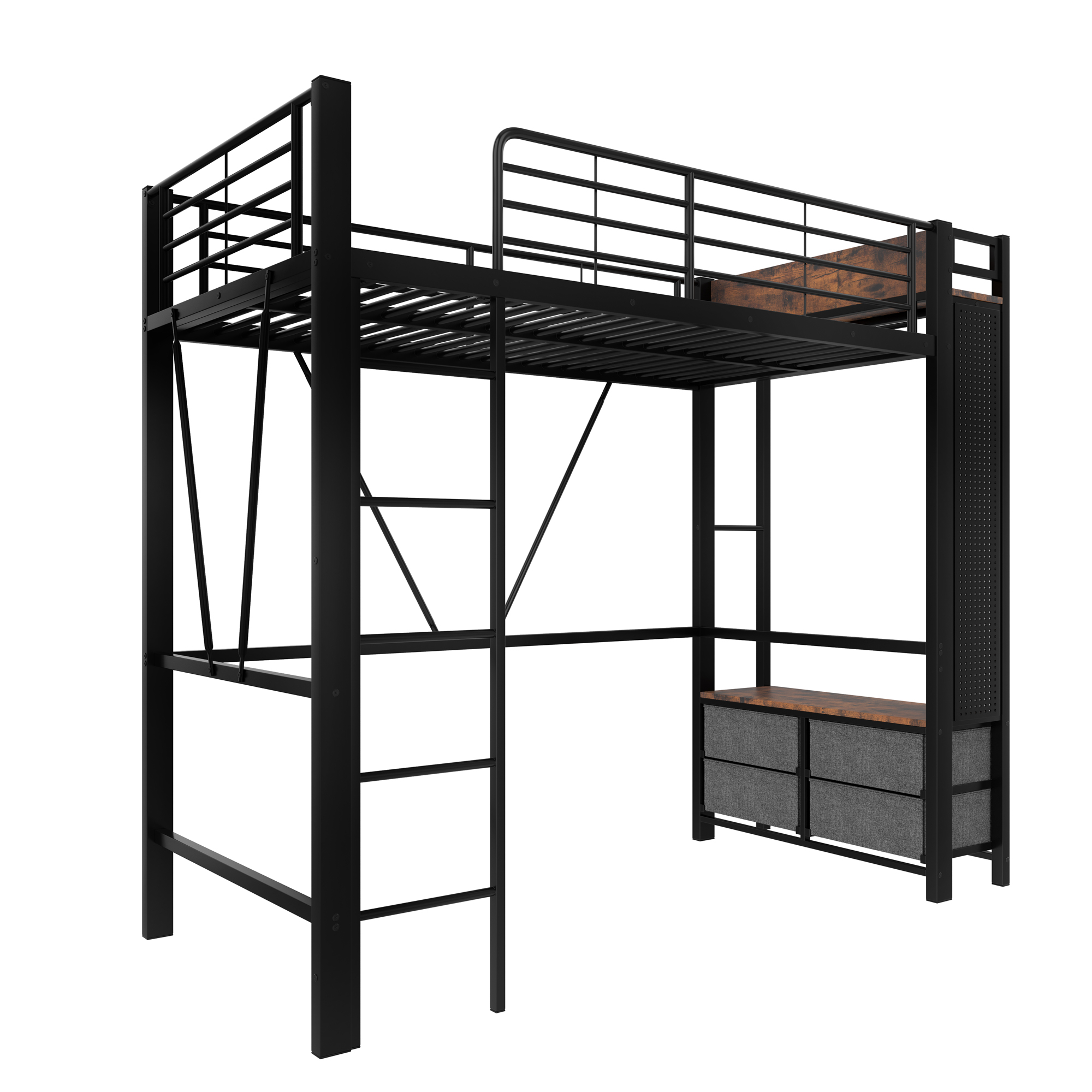 Lit en fer et MDF avec tringles suspendues, 4 tiroirs, pour chambre, structure forte, beaucoup de rangement vertical, utilisation optimale espace, design fonctionnel, style moderne, stabilité, durabilité - image 12