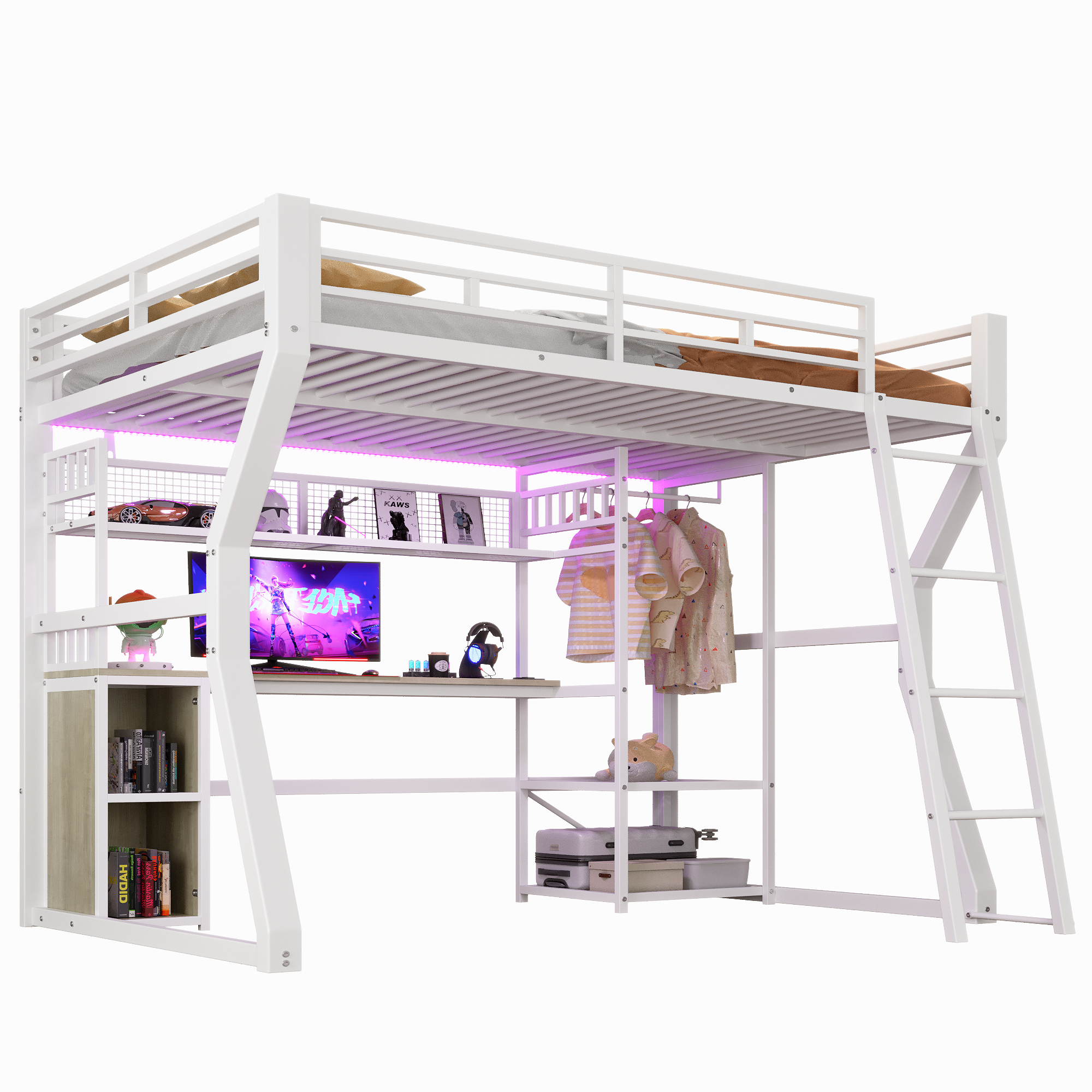 Lit mezzanine avec bureau et rangement