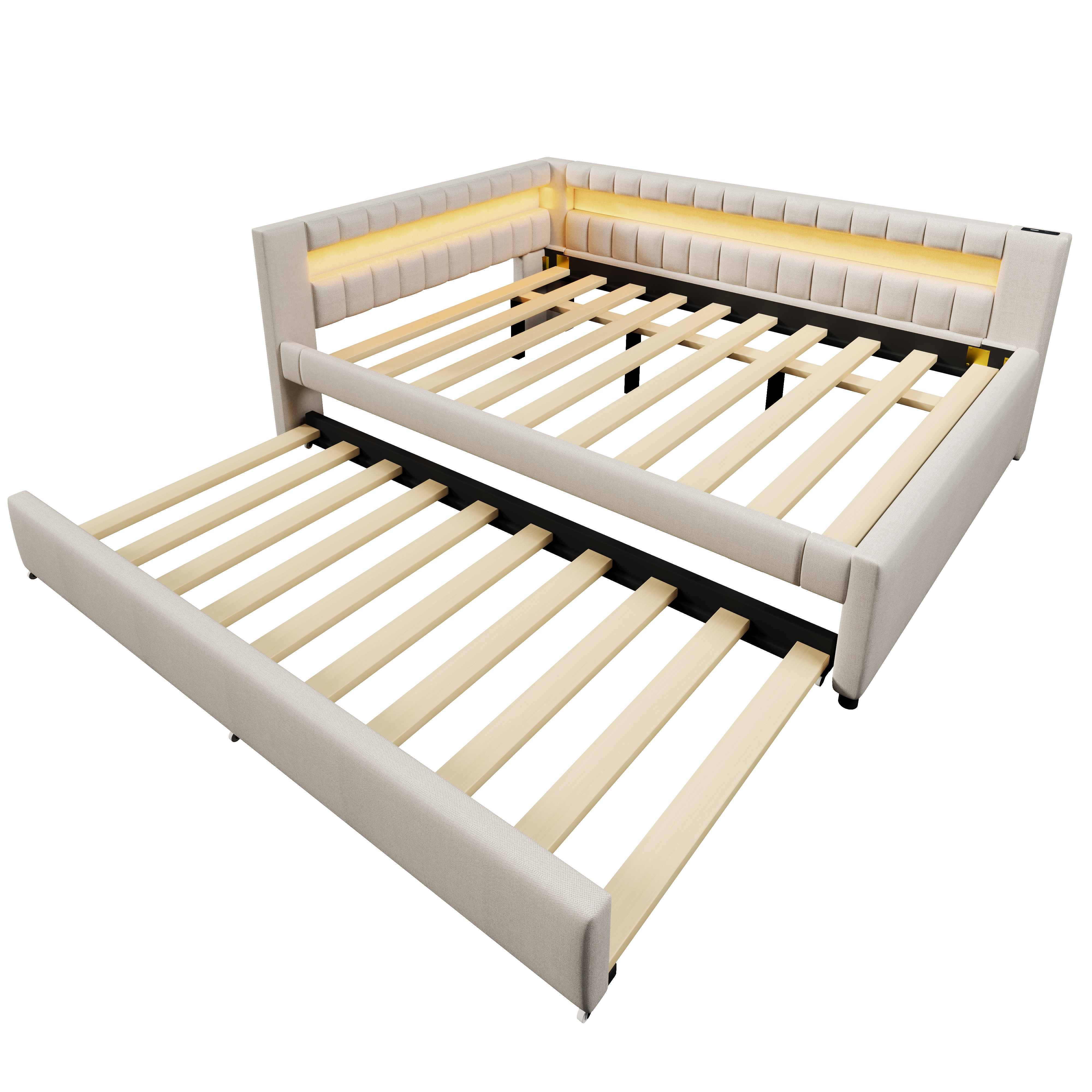 Lit en lin et MDF avec LED contrôlable tactile/app, USB + Type-C, lit escamotable, pour chambre, ambiance romantique, recharge multiple, utilisation flexible, design moderne, confort et technologie, style élégant - image 10