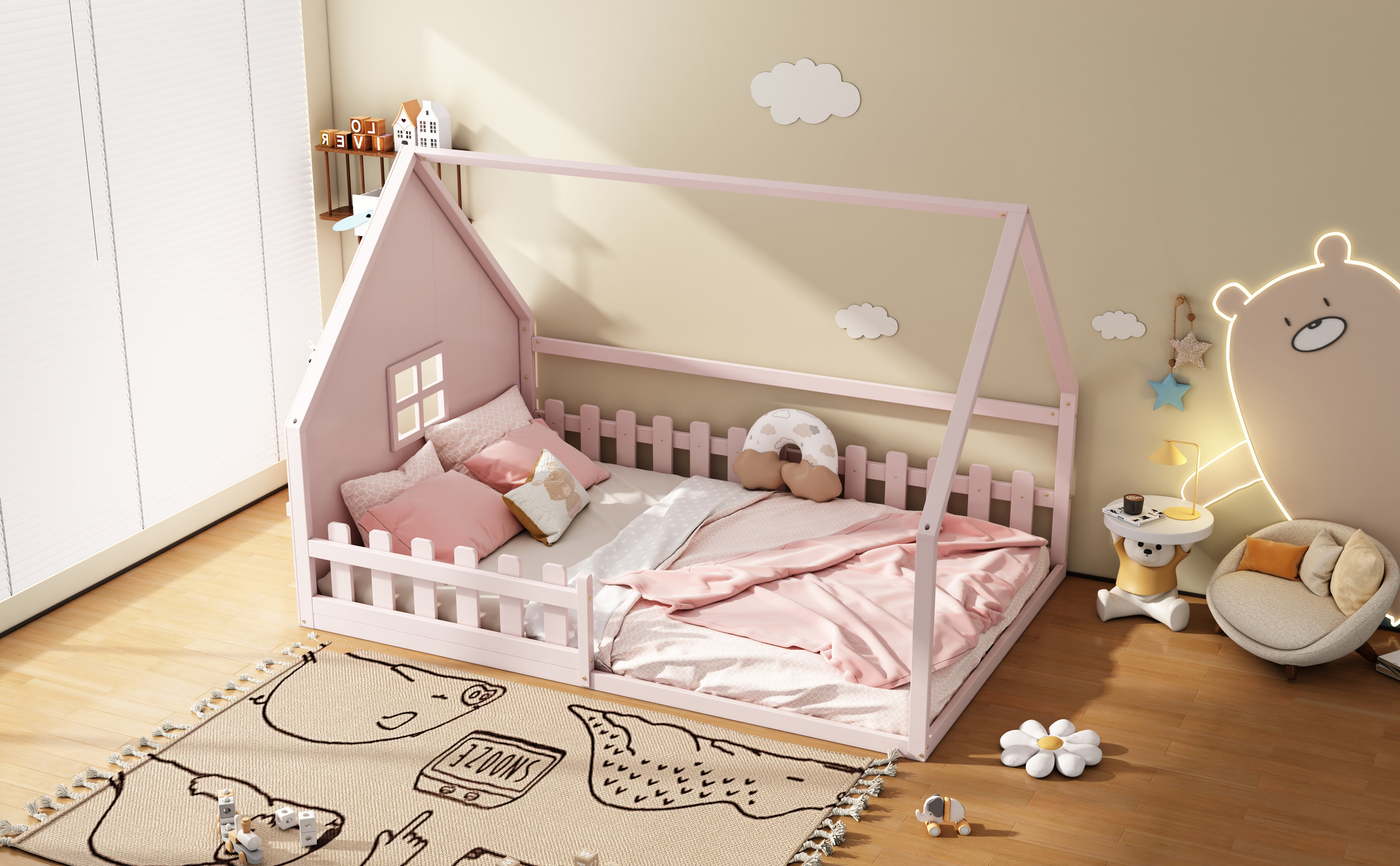 Lit maison enfant en bois de pin et MDF avec desig - image 10