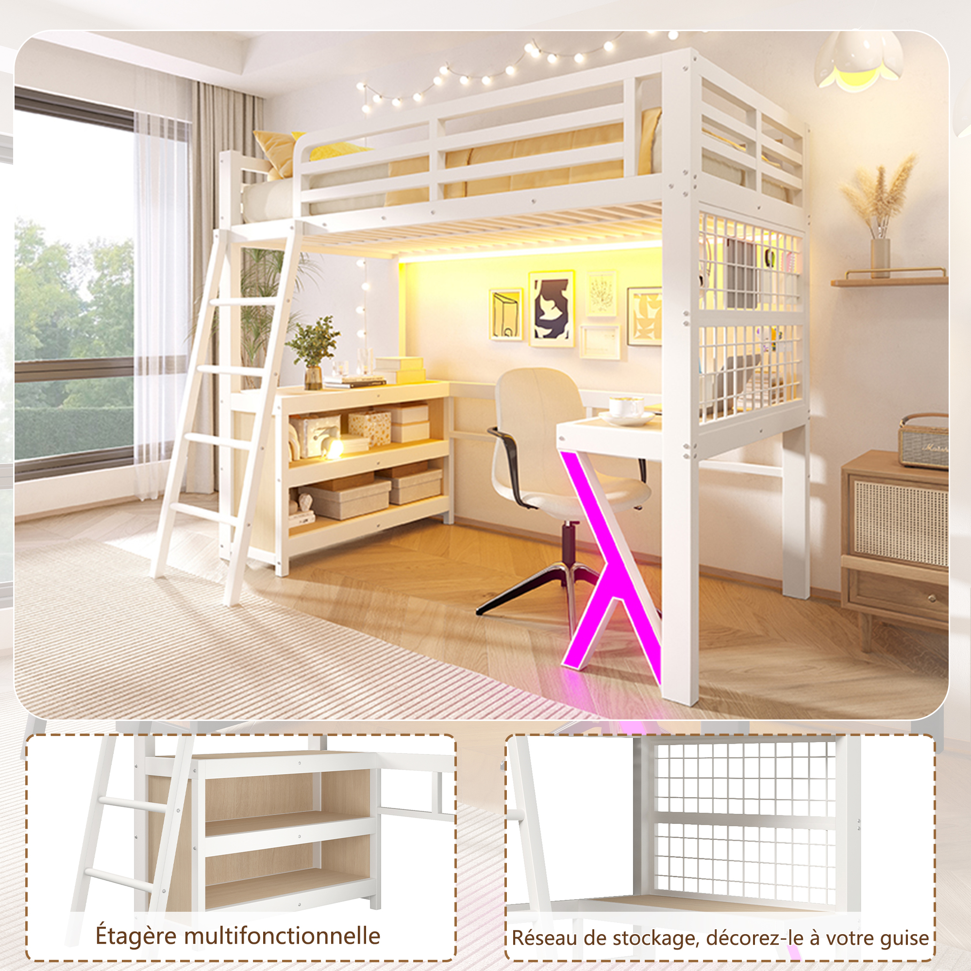 Dimensions du lit mezzanine blanc 90 x 200 cm