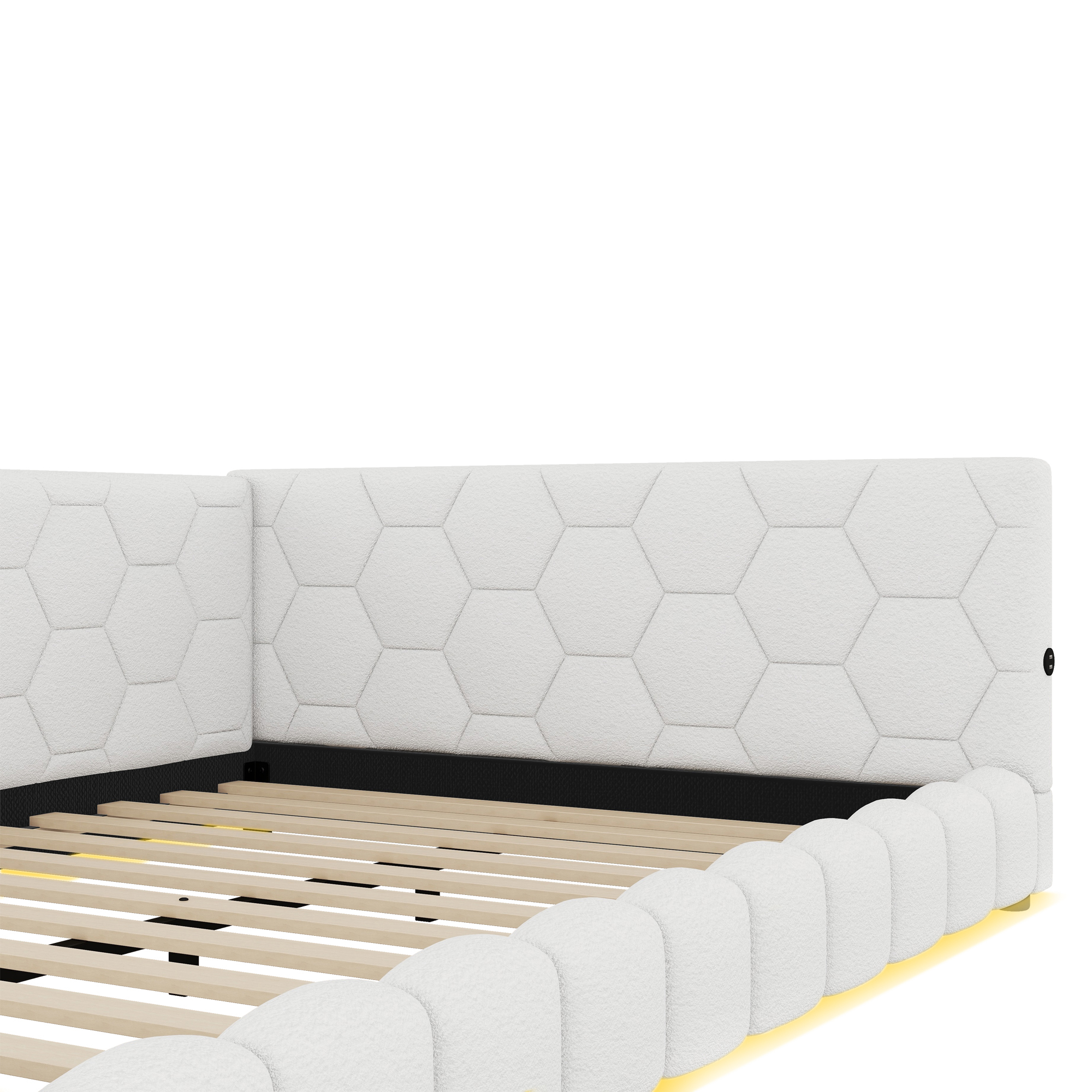 Lit avec LED 16 couleurs contrôlable app, USB + Type-C, velours imitation, MDF, pour chambre, ambiance romantique, recharge multiple, design moderne, confort et technologie, style fonctionnel élégant - image 12