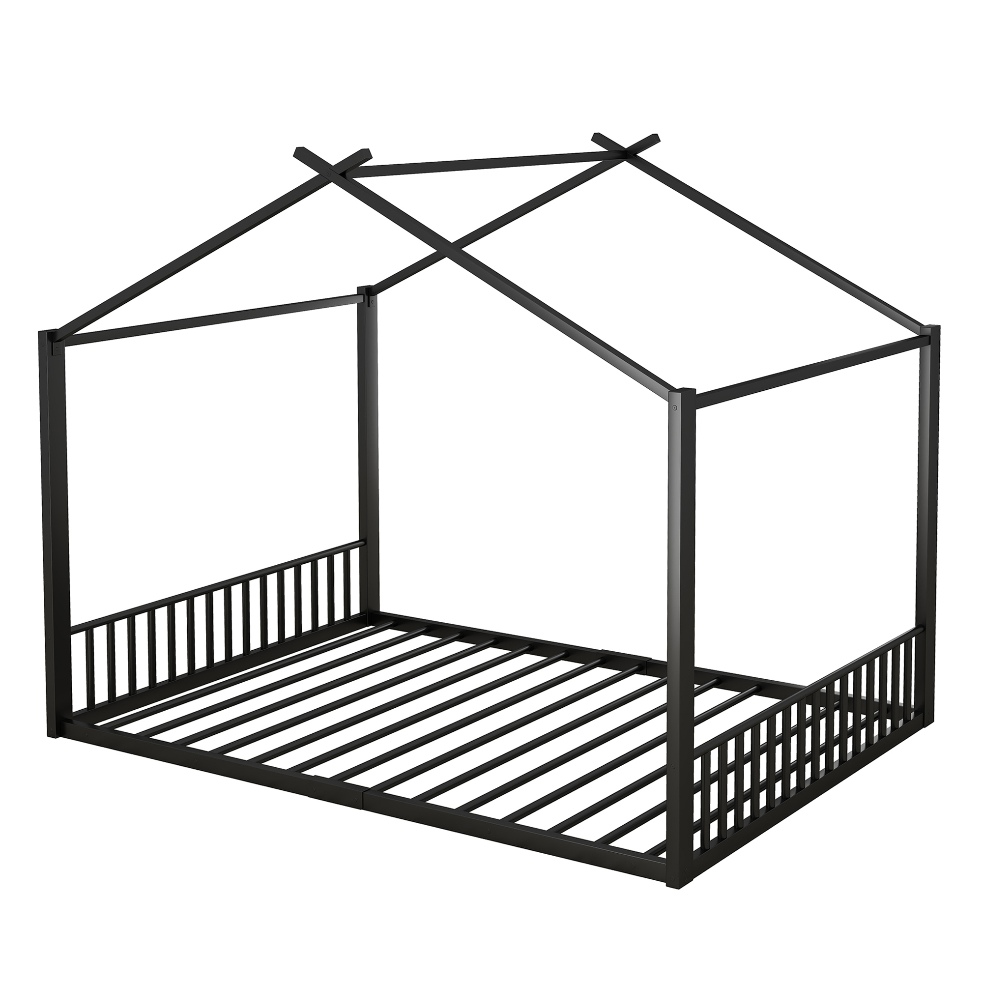 Lit mezzanine enfant en métal en forme de maison noir, pour chambre d'enfant, design unique, espace de jeu, style moderne, facile montage, stabilité, sécurité, utilisation polyvalente, décoration - image 12