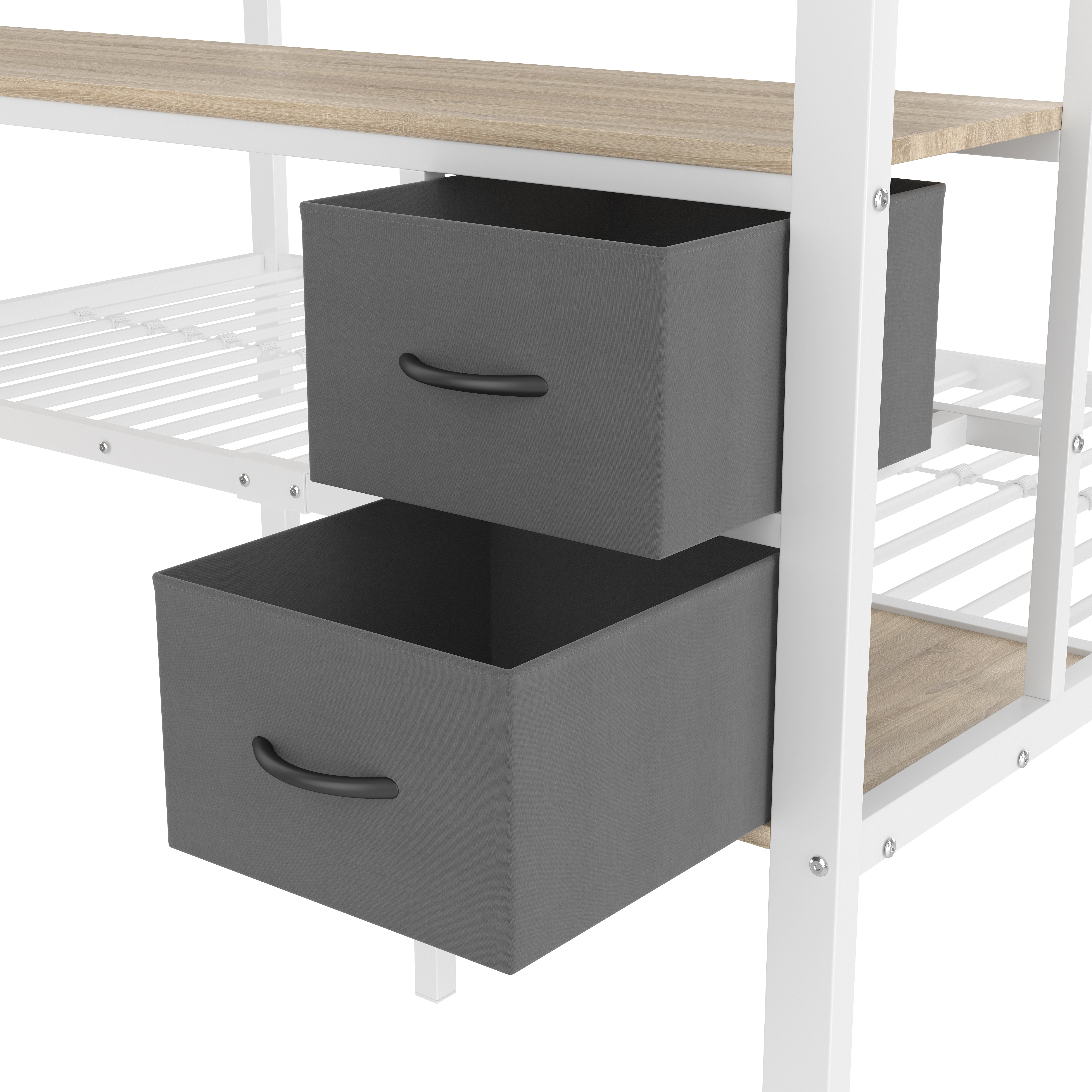 Lit mezzanine fer avec tiroirs, étagères étagées, grille suspendue, pour chambre d'enfant et étude, structure stable, beaucoup de rangement, organisation personnalisée, design fonctionnel, sécurité, durabilité - image 18