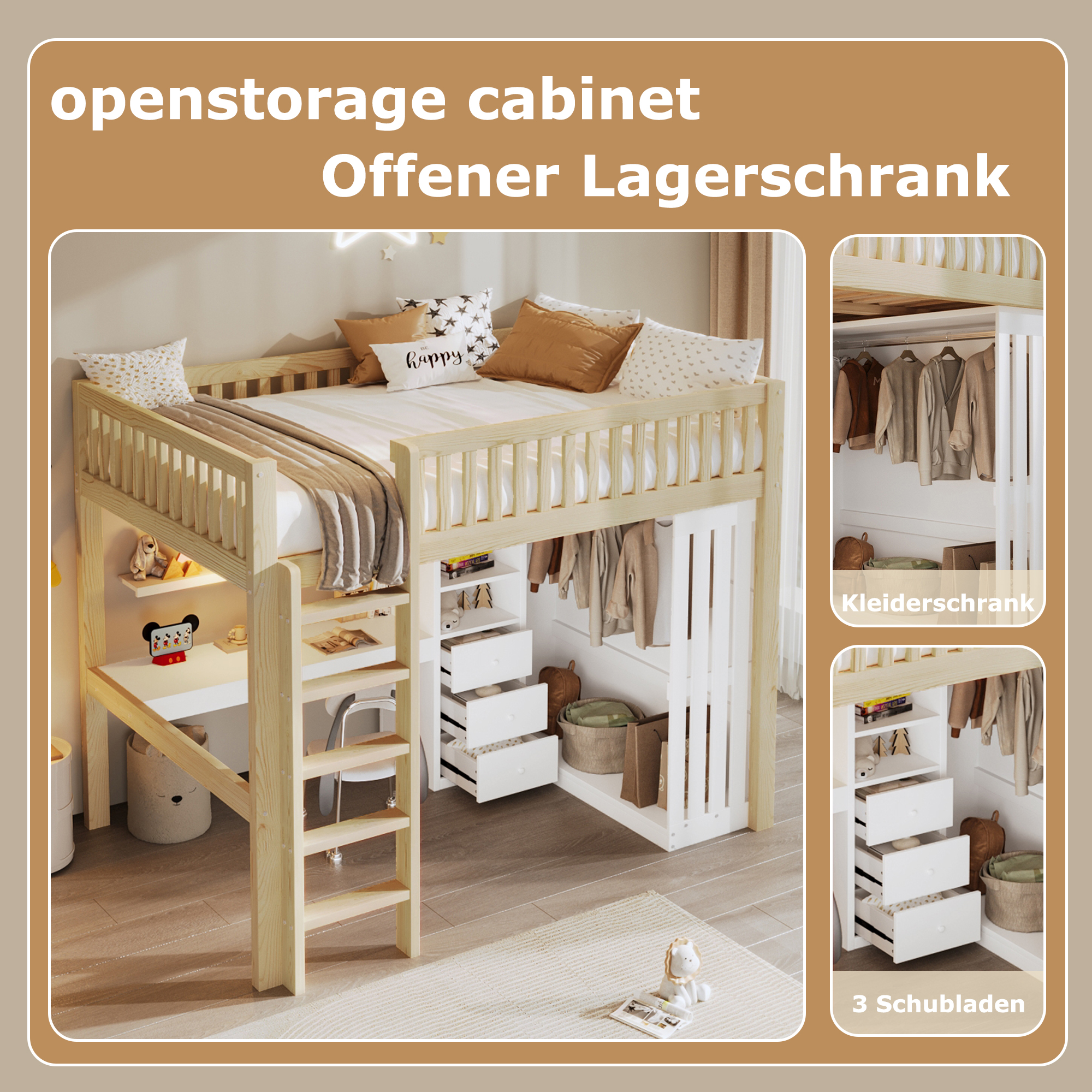Lit combiné enfant avec bureau et rangements intégrés