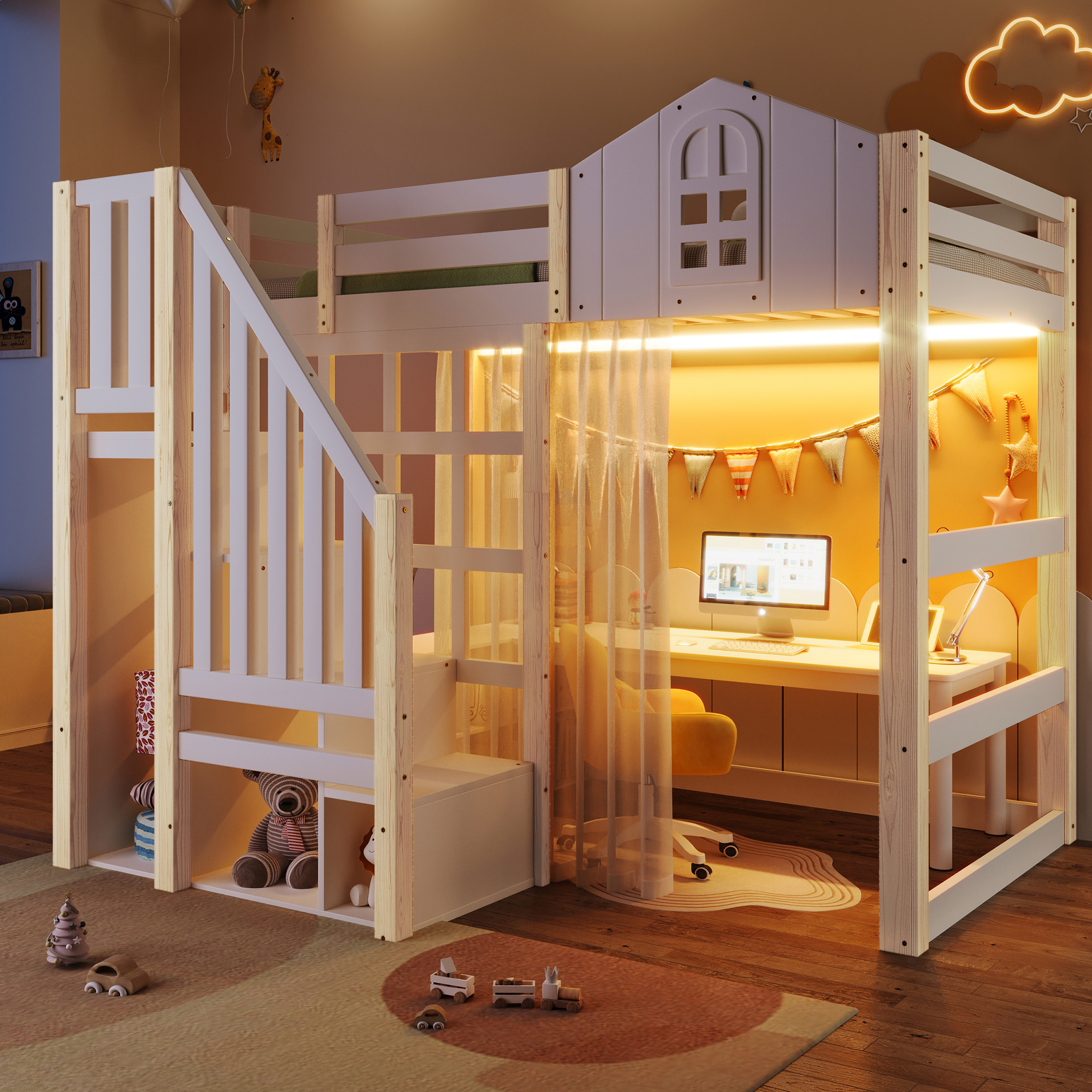 Lit mezzanine enfant avec LED d'ambiance