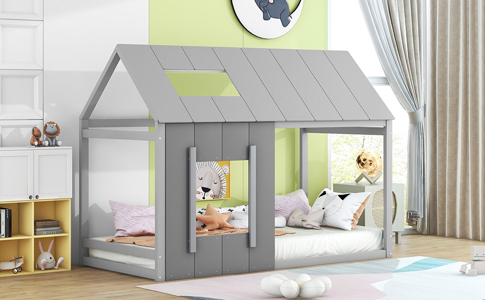 Lit enfant en forme de maison en pin et MDF, concept ouvert décorable, pour chambre d'enfant, design ludique, premier lit, stabilité, facile montage, style moderne, créativité, sécurité, durabilité, décoration - image 15