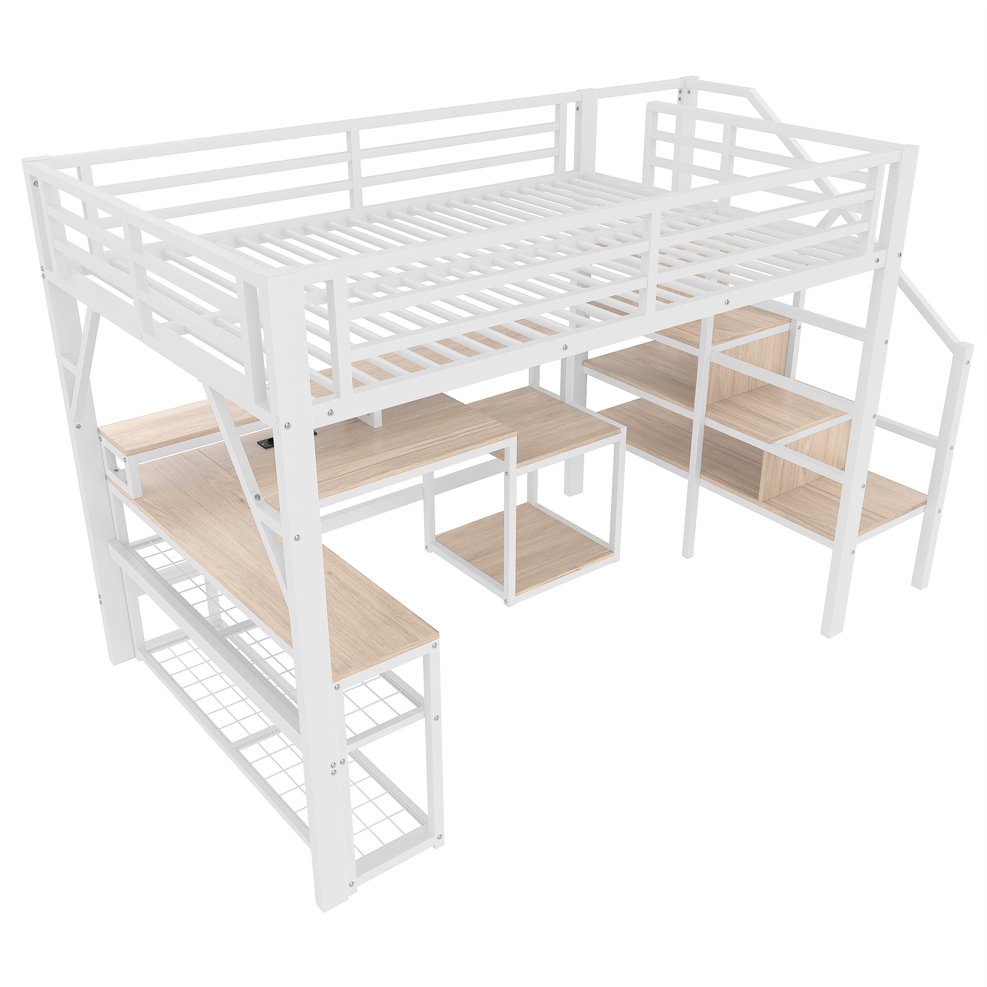 Lit mezzanine fer et MDF avec LED contrôlable app, USB, étagères et compartiments, pour chambre d'enfant et étude, structure stable, ambiance lumineuse, beaucoup de rangement, design moderne, sécurité - image 10