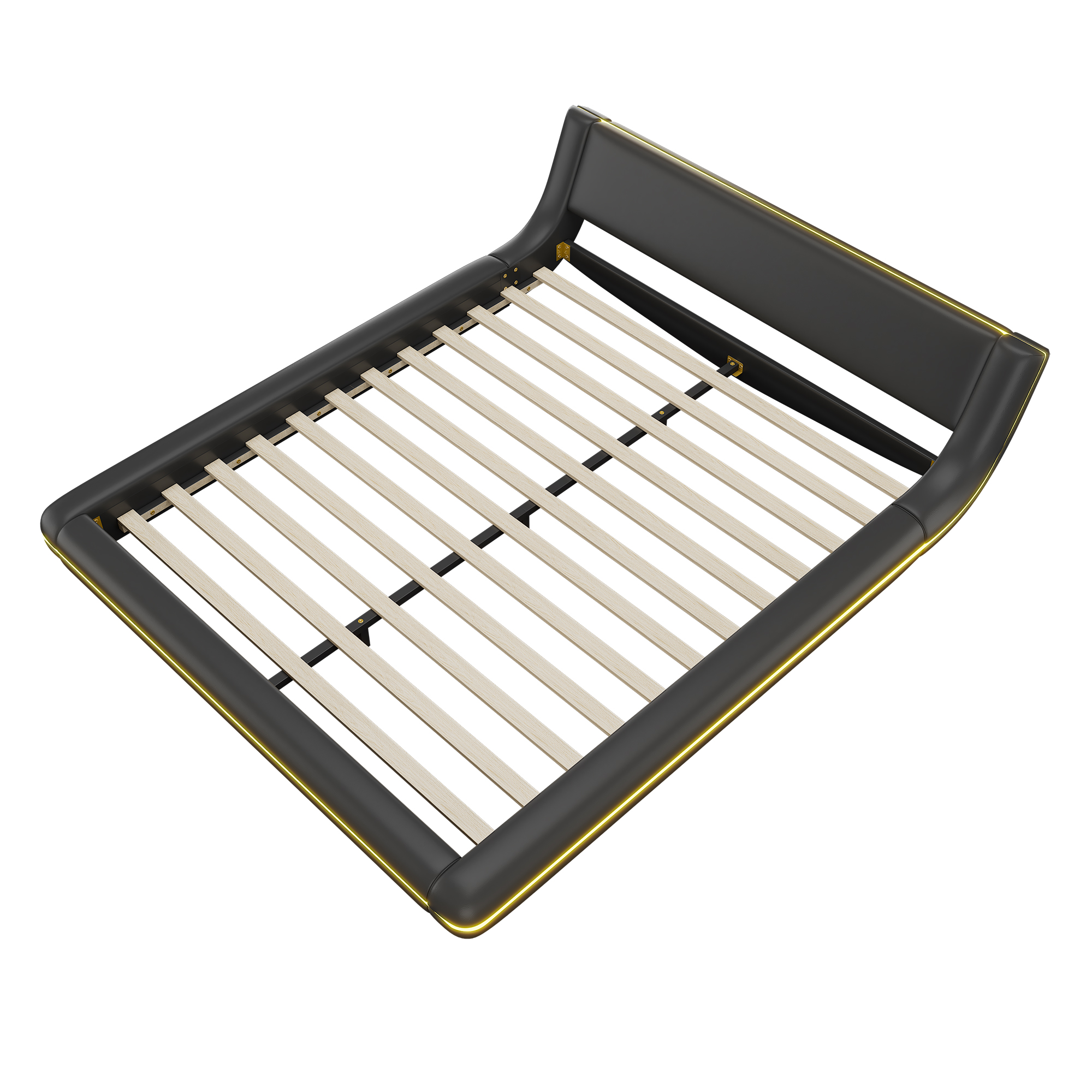 Lit au sol en PU et MDF avec LED changeantes contrôlable app, pour chambre, structure stable, ambiance romantique, design moderne, matériau durable, confort et technologie, style fonctionnel élégant - image 3