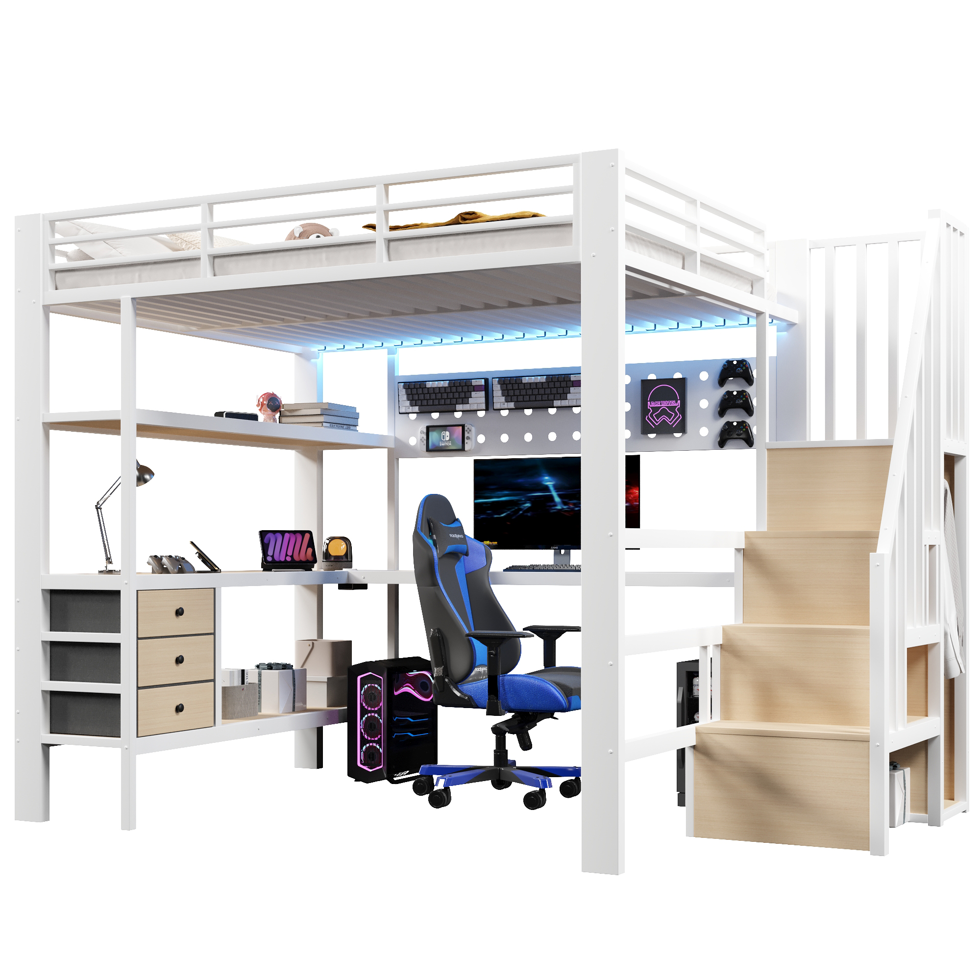 Lit mezzanine avec rangement et bureau