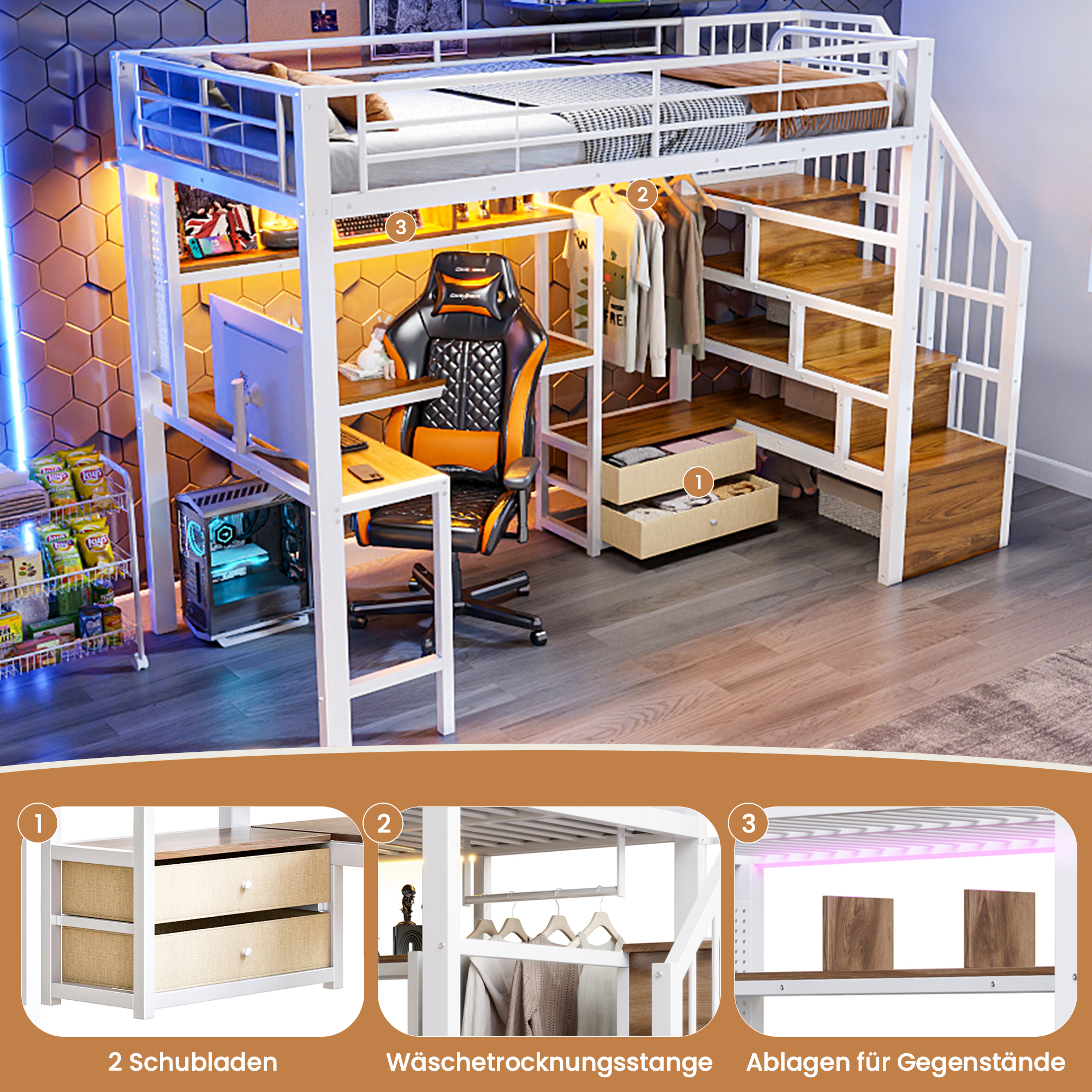 lit mezzanine avec bureau - vue 3