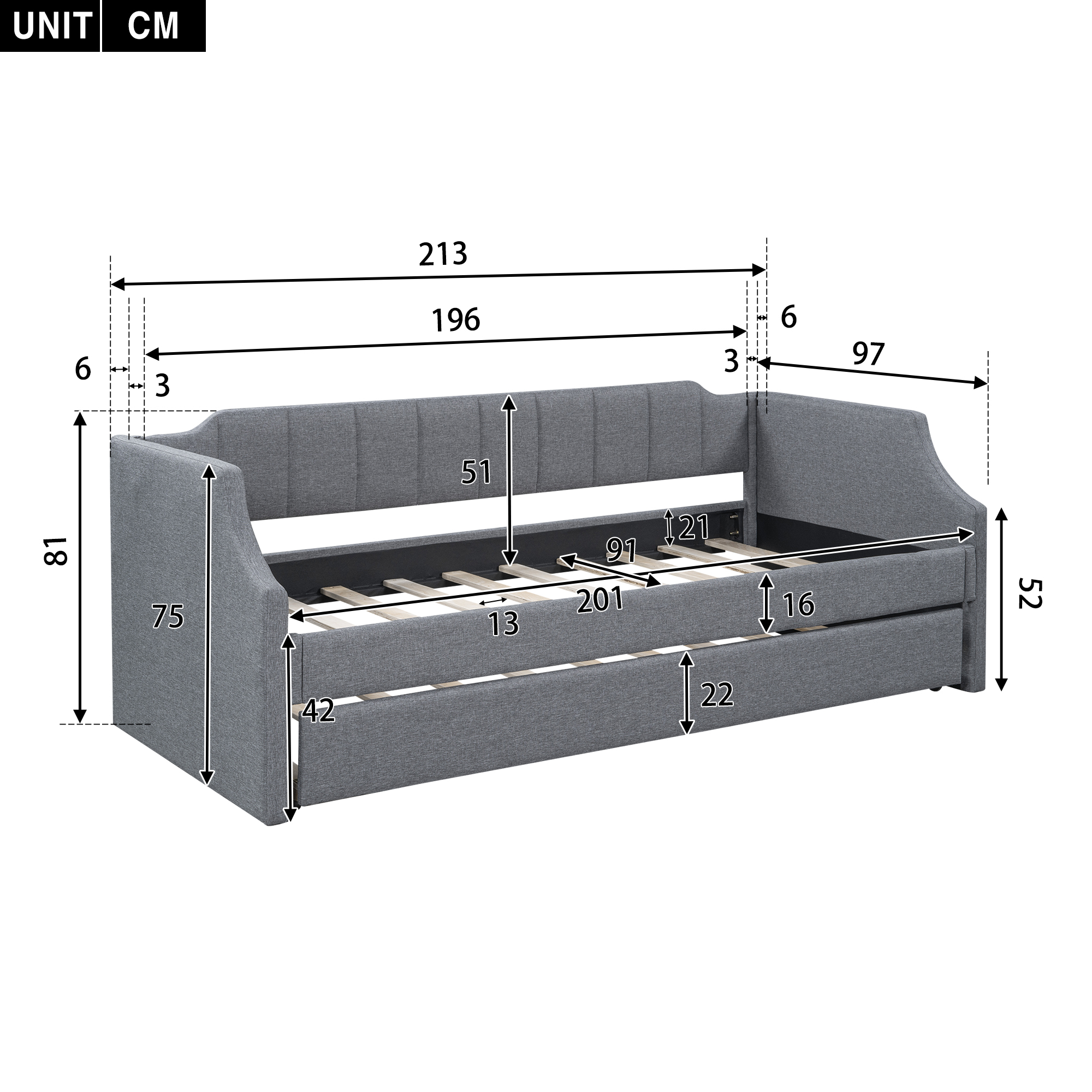 Dimensions canapé-lit 213x97x81 cm