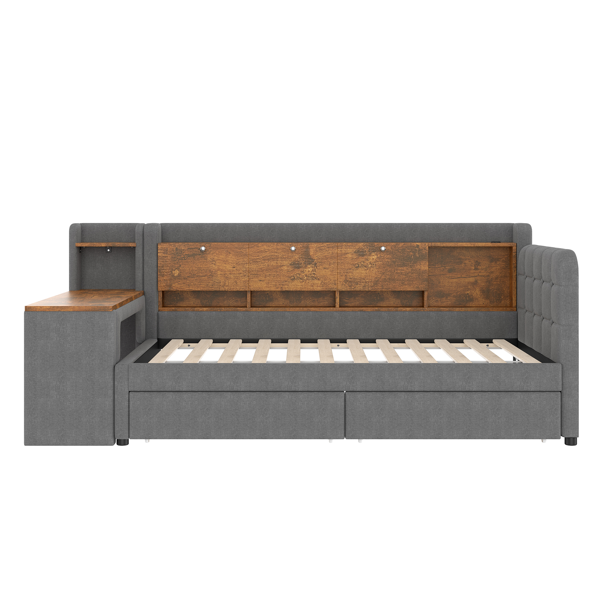 Lit en chanvre et MDF, rangement avec couvercle rabattable et étagère, bureau flexible, pour chambre, matériau écologique respirant, design intelligent, beaucoup de stockage, style naturel, durabilité - image 7