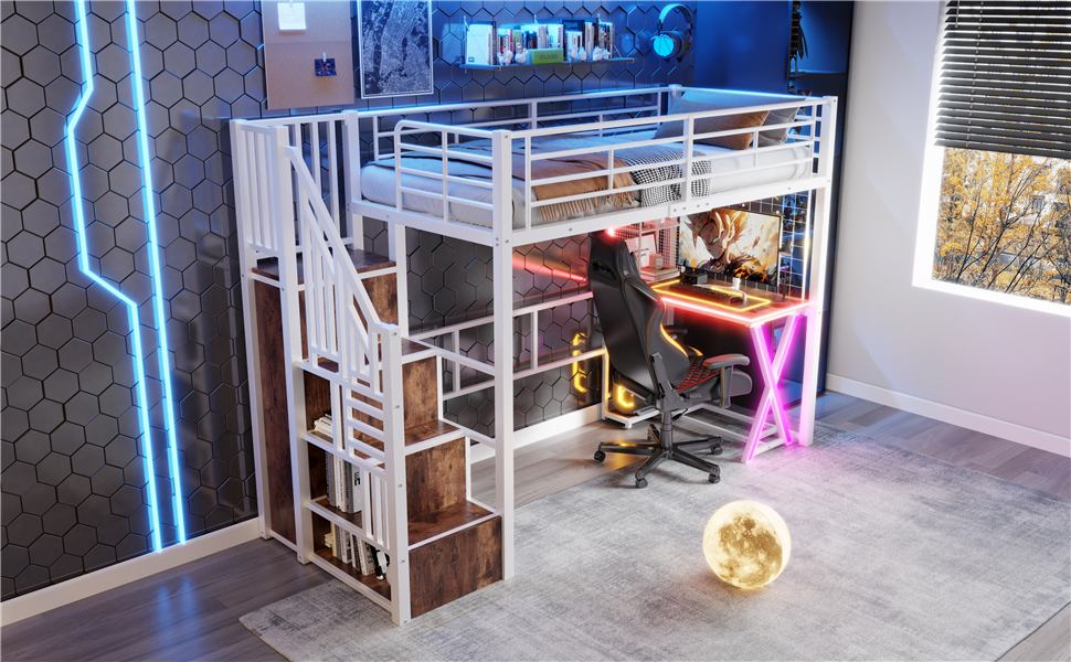 Lit mezzanine avec bureau intégré, éclairage LED r - image 14