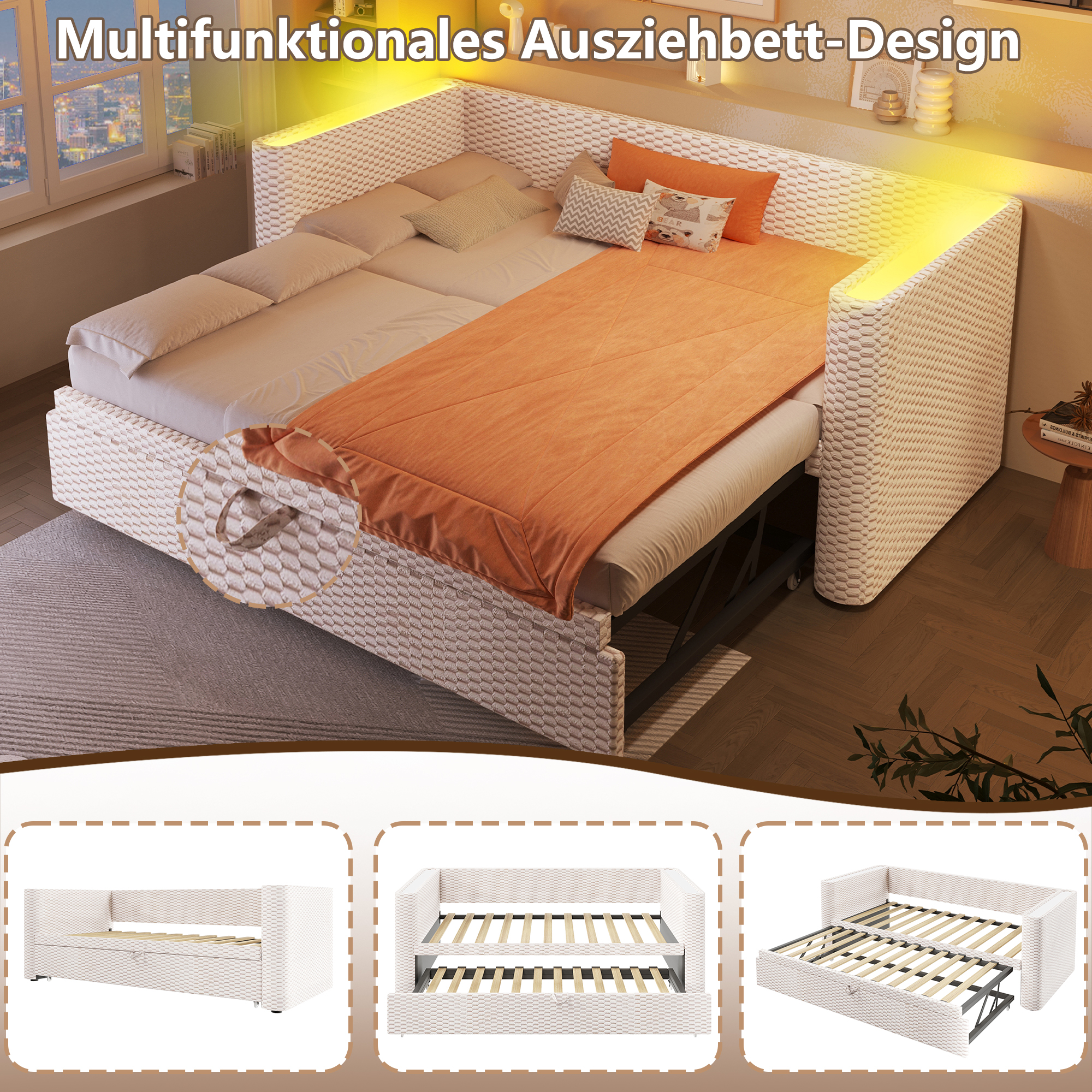 Daybed convertible 90/180 x 200 cm en velours et M - image 4