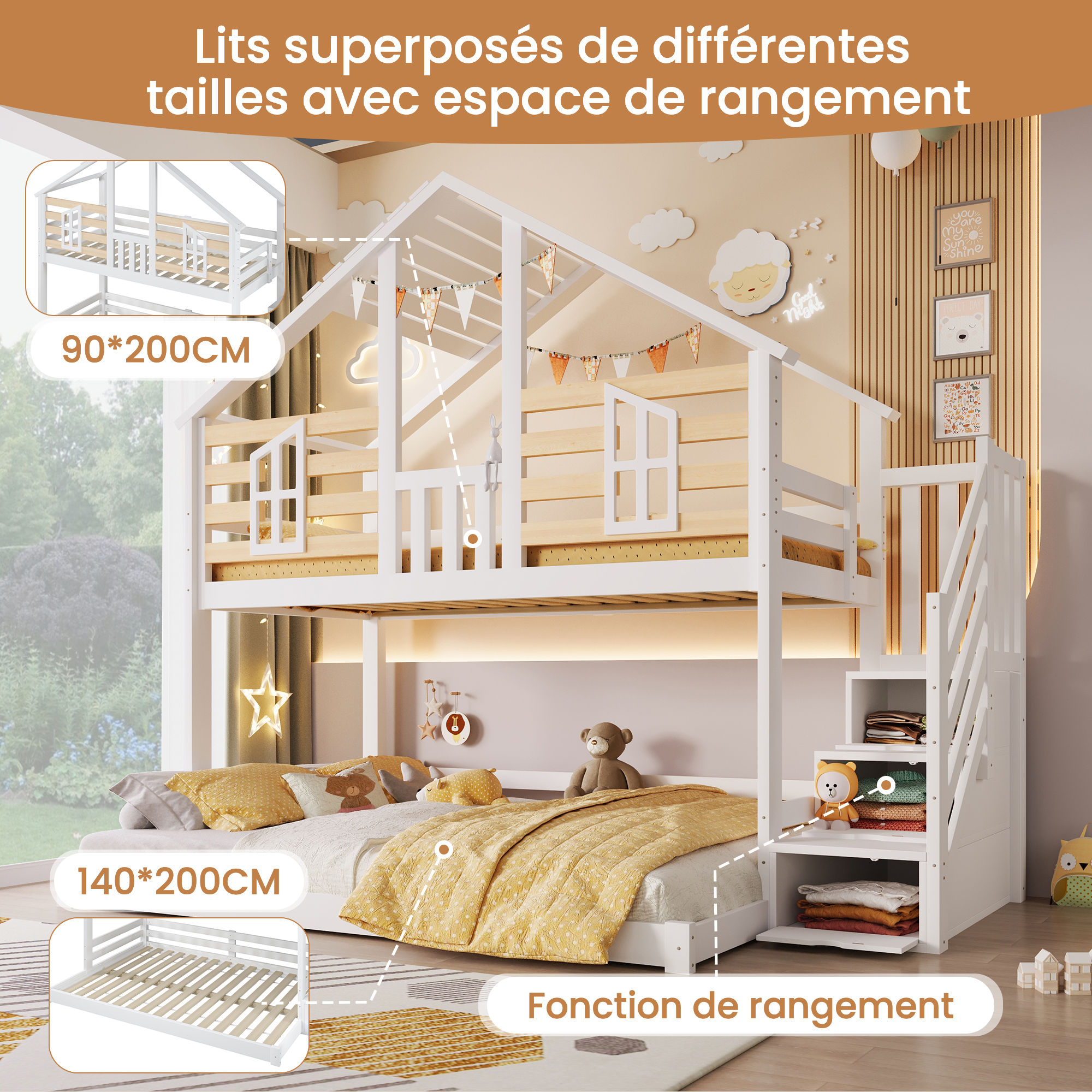lit superposé enfant cabane - vue 5