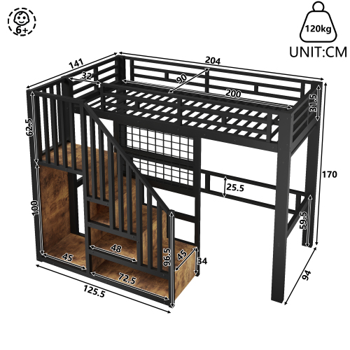 Dimensions du lit mezzanine avec escalier de rangement