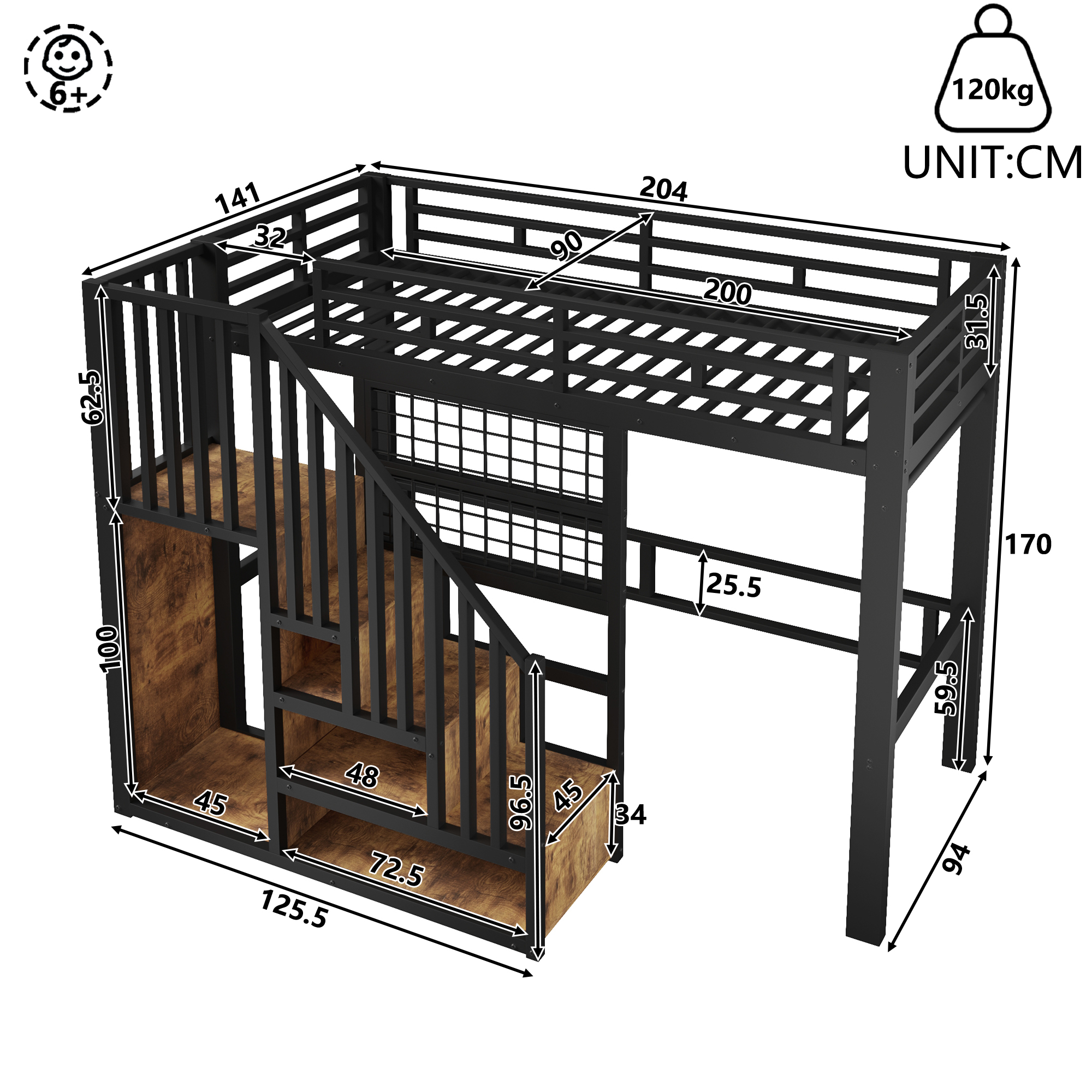 Dimensions du lit mezzanine 90x200 cm