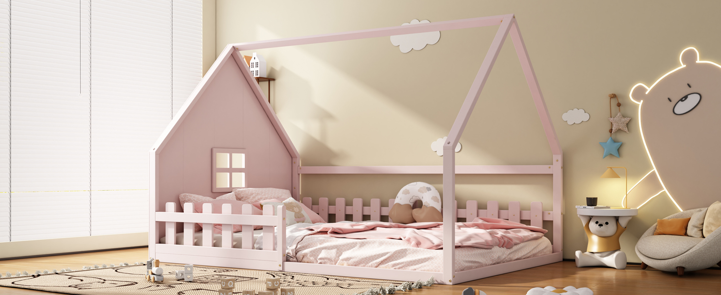 Lit maison enfant en bois de pin et MDF avec desig - image 14