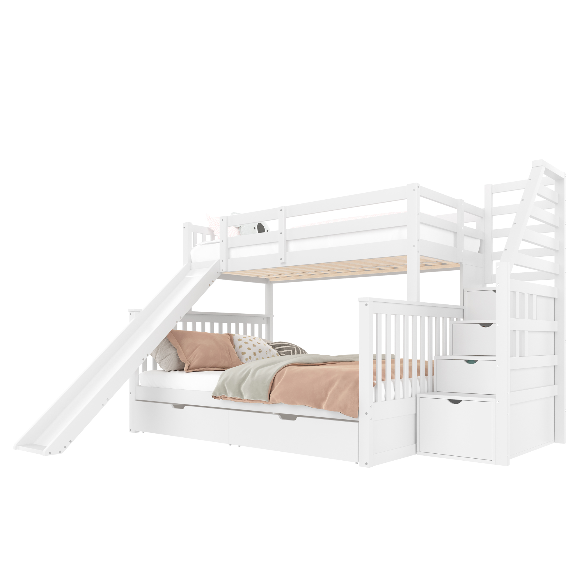 Lit superposé avec toboggan et rangement