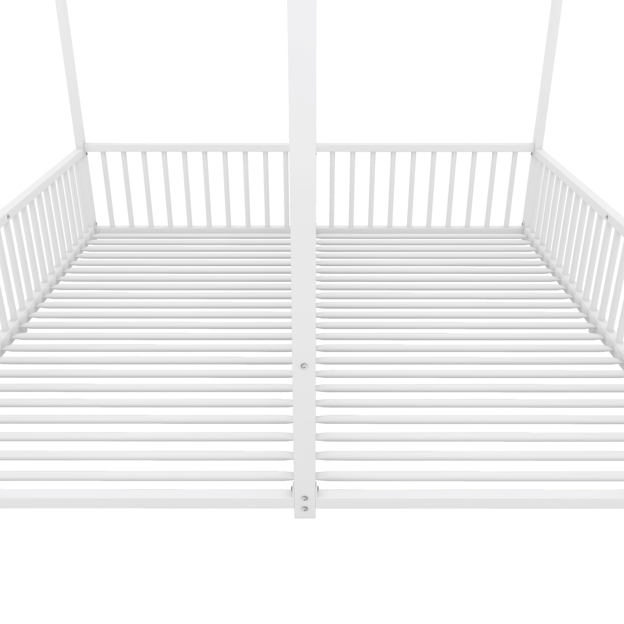 Lit jumeaux enfant en fer 2×90×200 cm en forme de maison, barrières sécurité, pour famille avec 2 enfants, design créatif, indépendance de couchage, stabilité, sécurité, style ludique, décoration - image 15