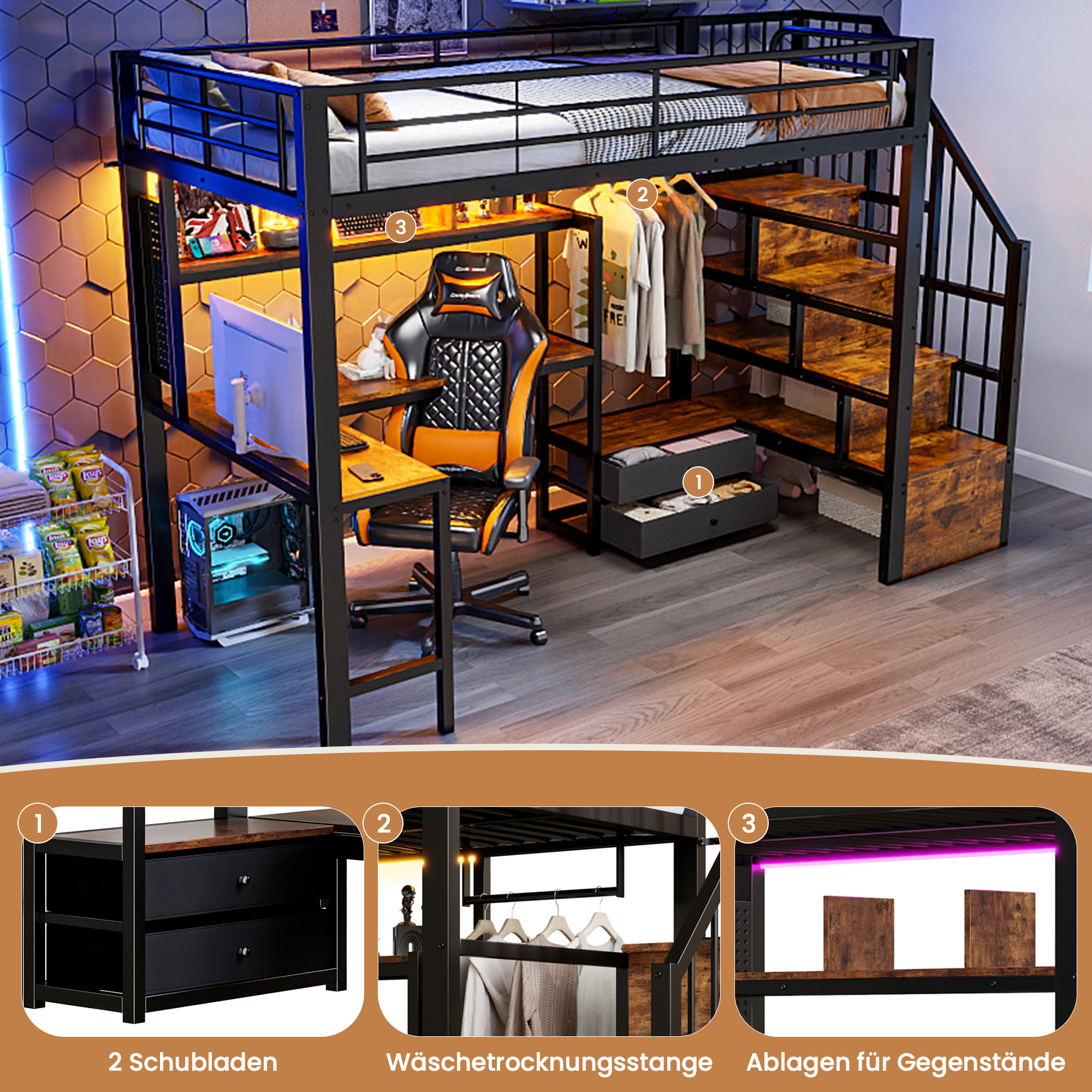 lit mezzanine avec bureau - vue 3