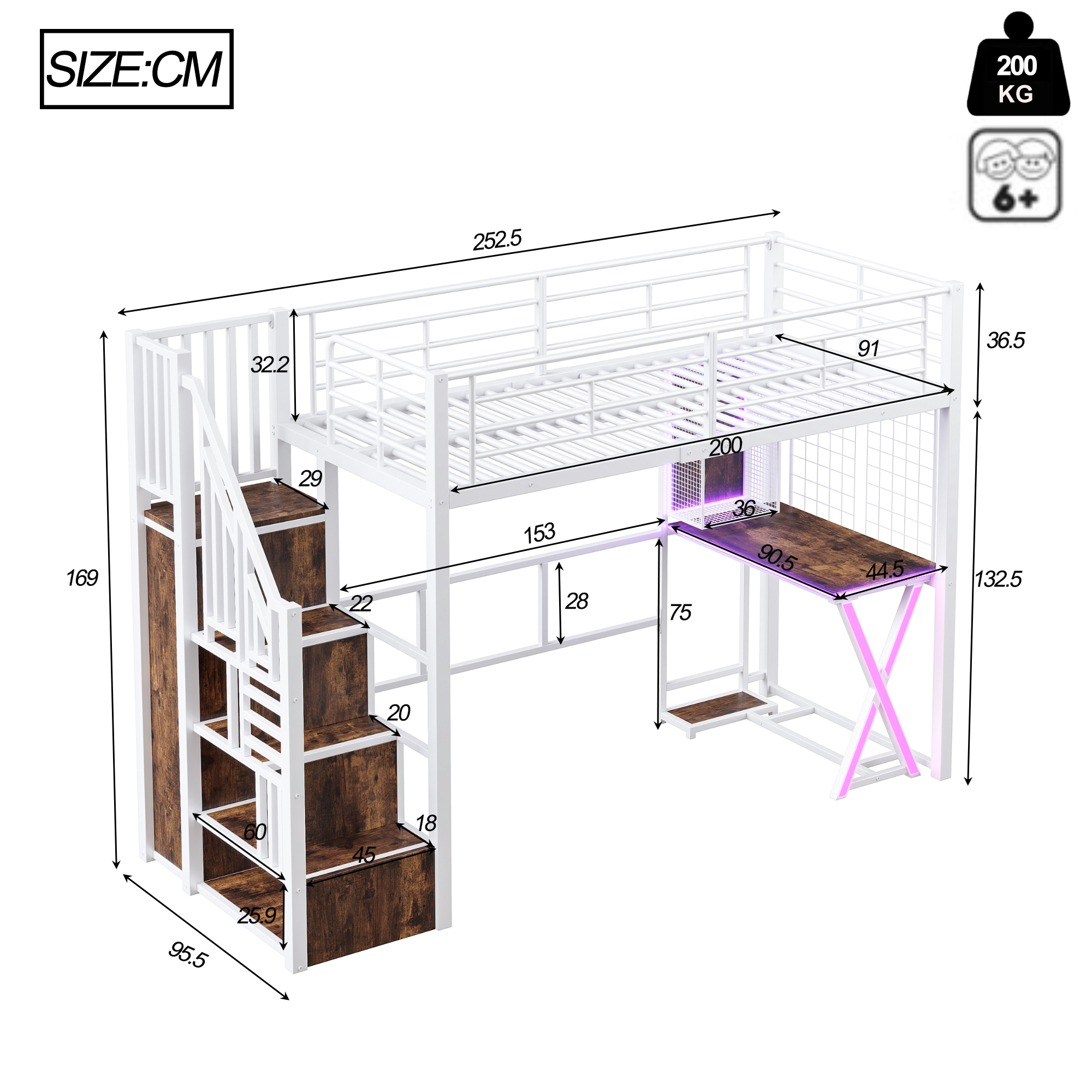 Lit mezzanine avec bureau intégré, éclairage LED r - image 3