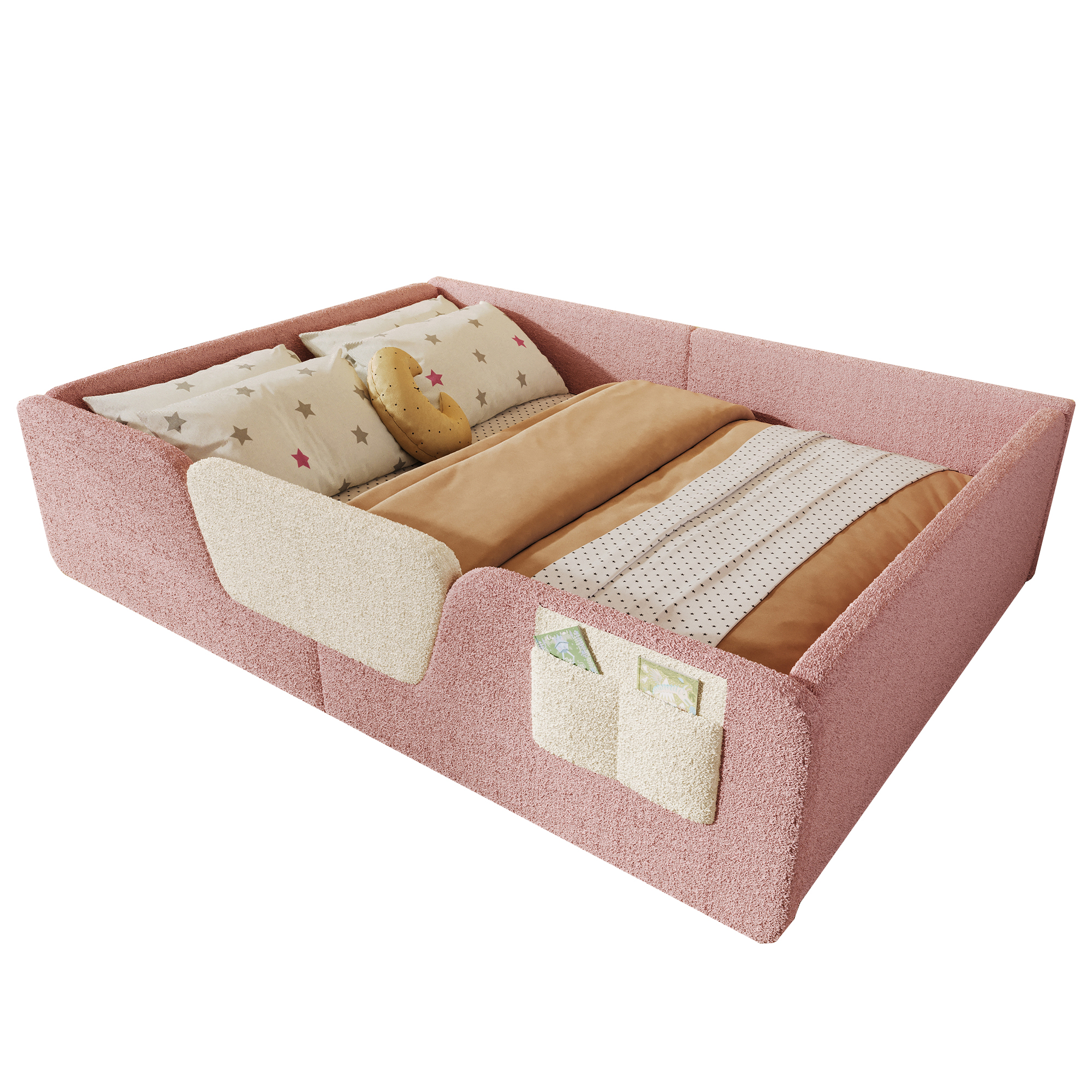 Lit enfant capitonné rose velours vue d'ensemble
