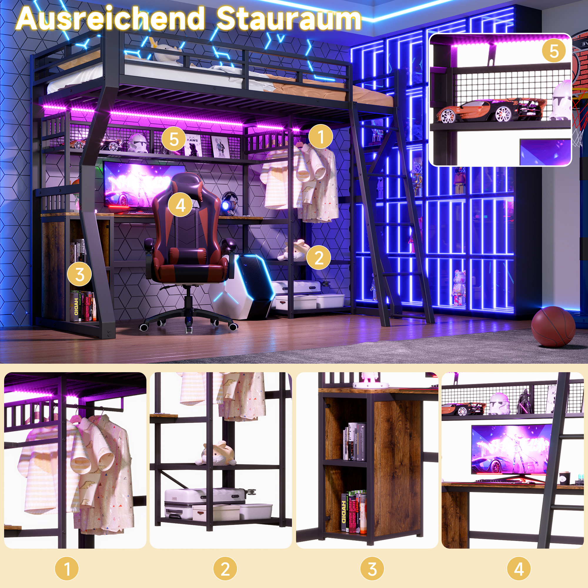 lit mezzanine avec bureau - vue 5