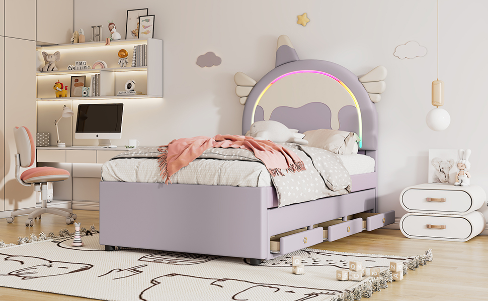 Lit enfant design licorne en PU et MDF avec lit es - image 14