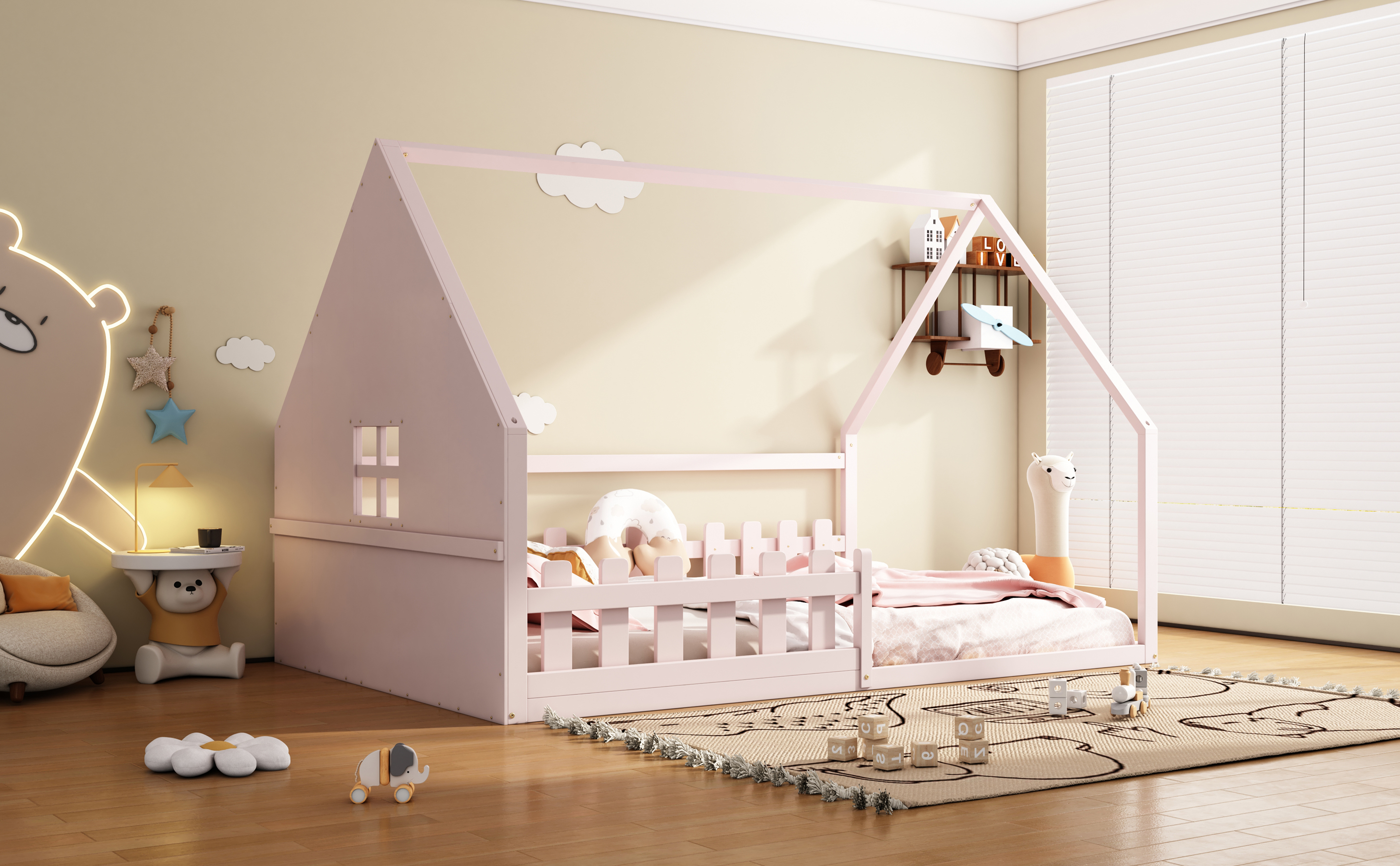 Lit maison enfant en bois de pin et MDF avec desig - image 12