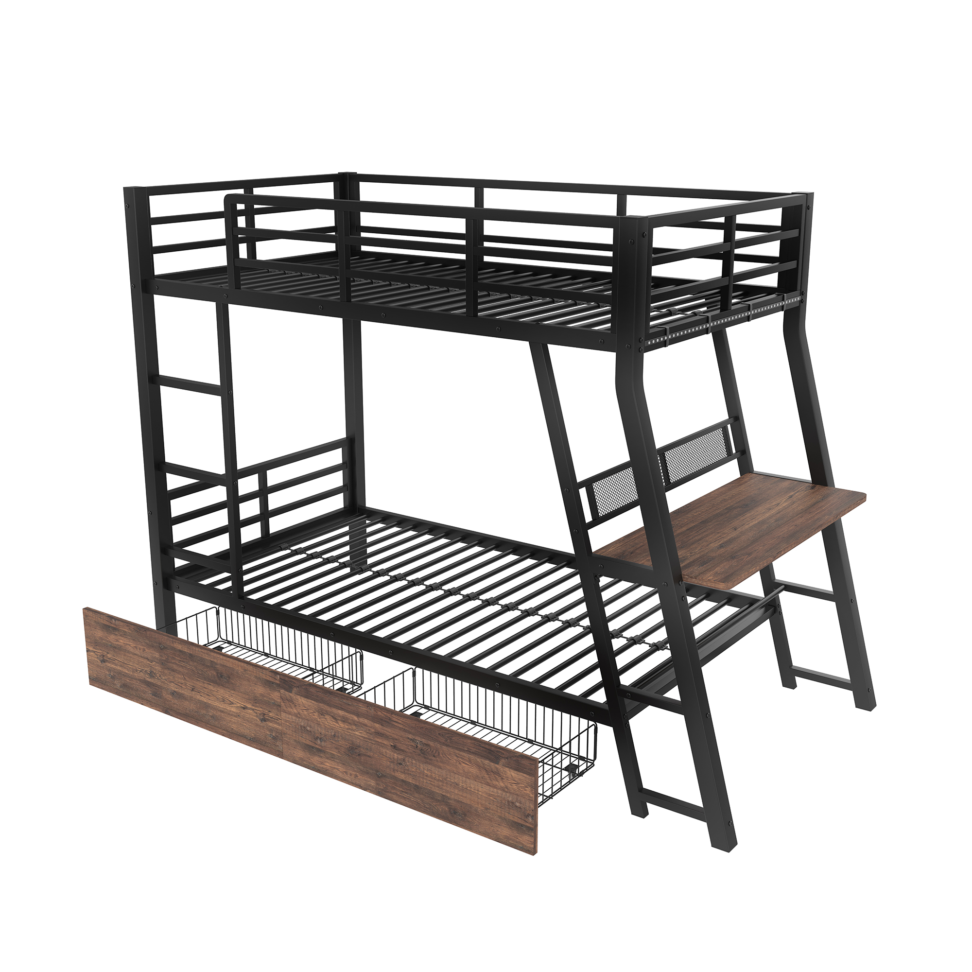 Lit mezzanine 90 x 200 cm, bureau intégré, escalier, tiroirs de rangement, éclairage LED au niveau du bureau, métal, noir, 236,8 x 149,2 x 160,5 cm - spécifications 1