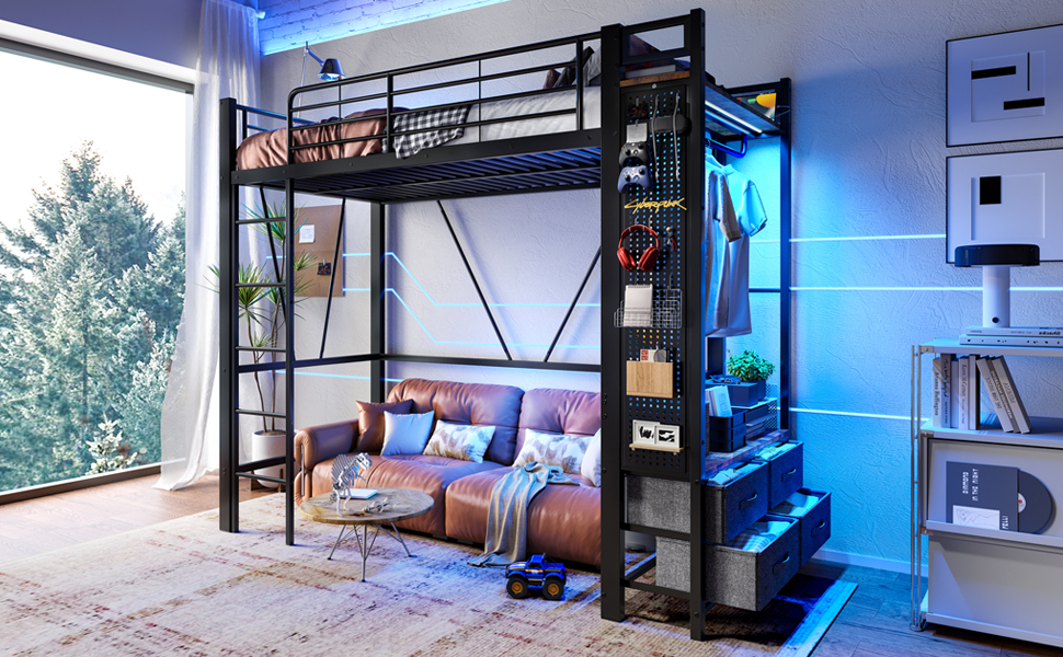 Lit en fer et MDF avec tringles suspendues, 4 tiroirs, pour chambre, structure forte, beaucoup de rangement vertical, utilisation optimale espace, design fonctionnel, style moderne, stabilité, durabilité - image 15