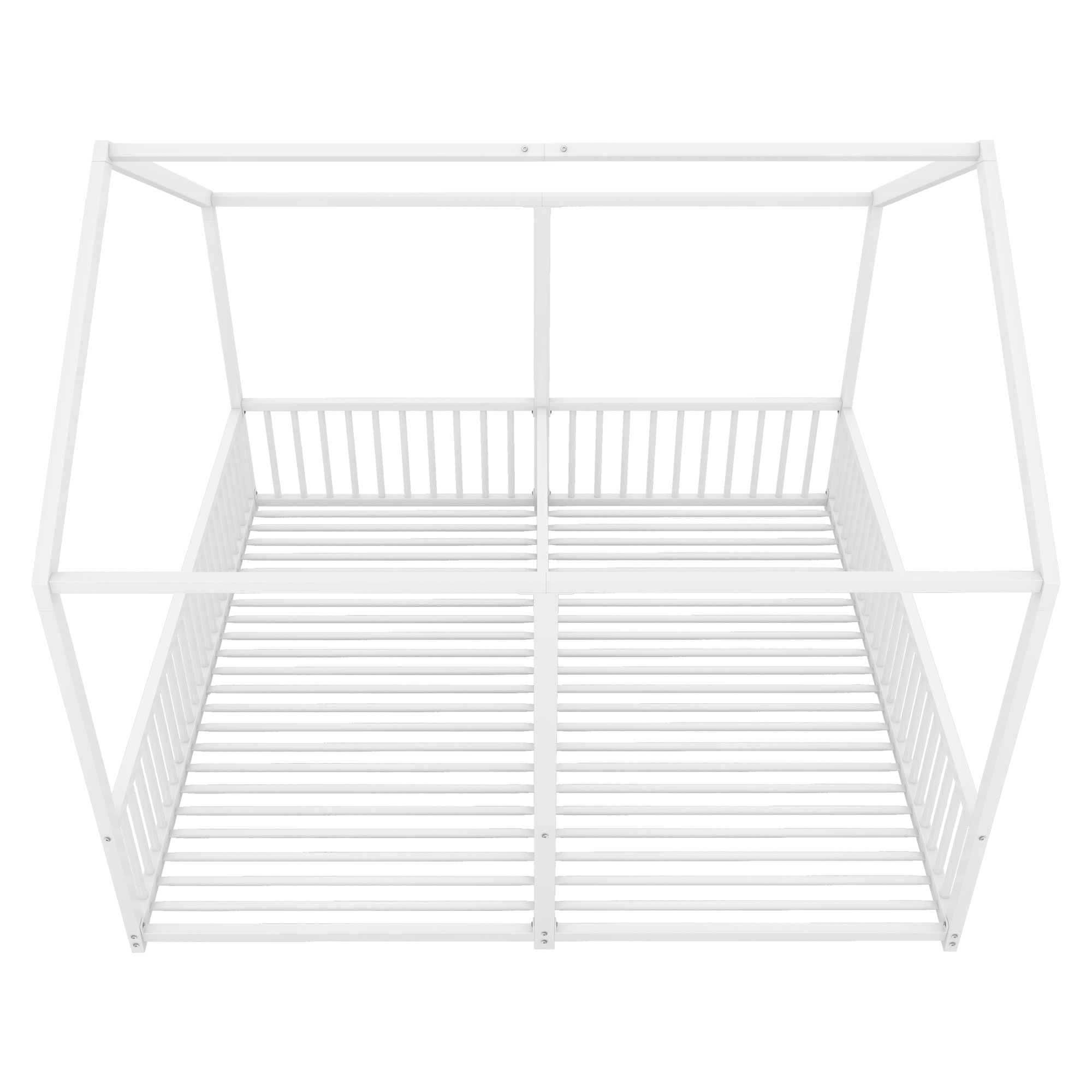 Lit jumeaux enfant en fer 2×90×200 cm en forme de maison, barrières sécurité, pour famille avec 2 enfants, design créatif, indépendance de couchage, stabilité, sécurité, style ludique, décoration - image 13