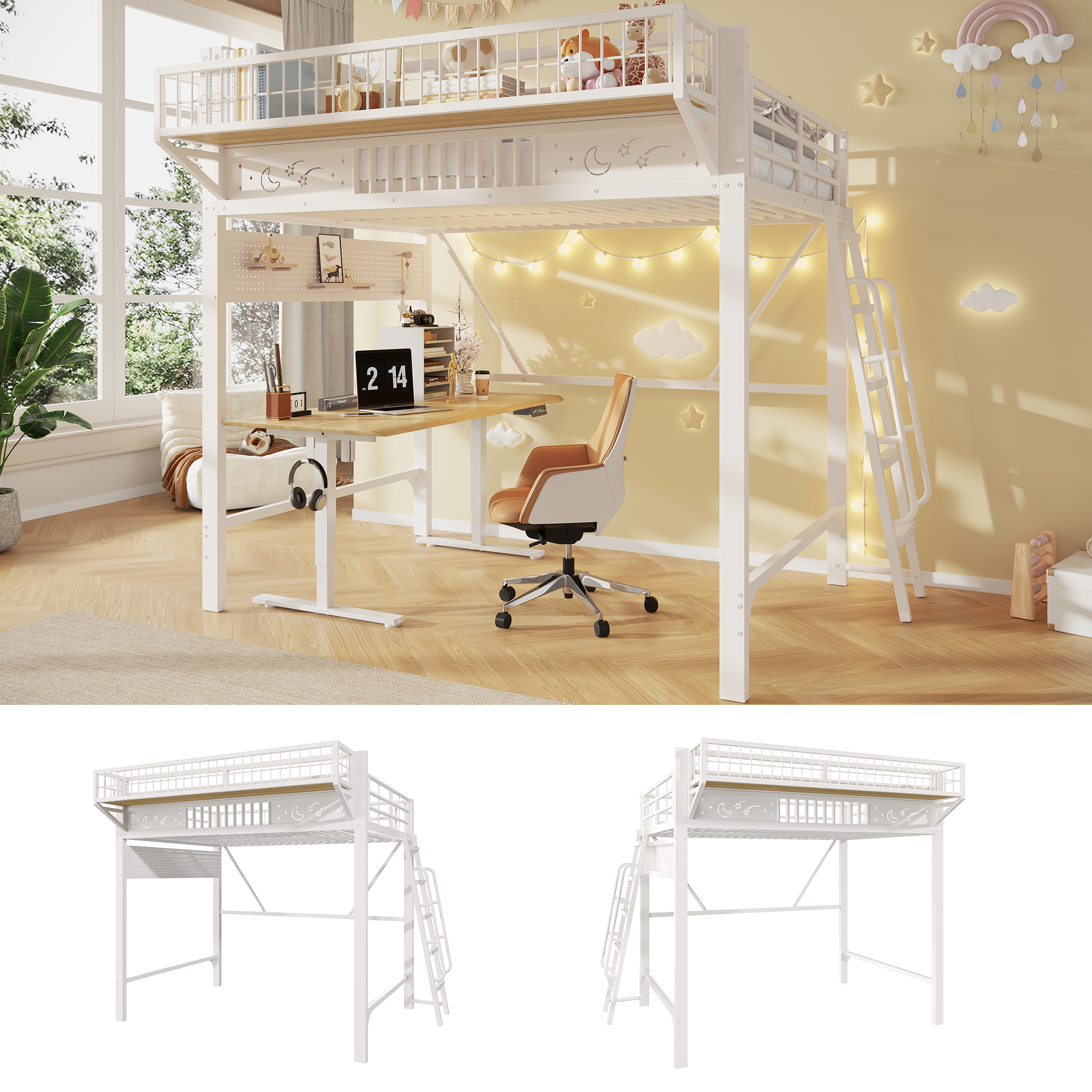 Lit mezzanine, 235 x 169 x 188 cm, métal, blanc - vue 1