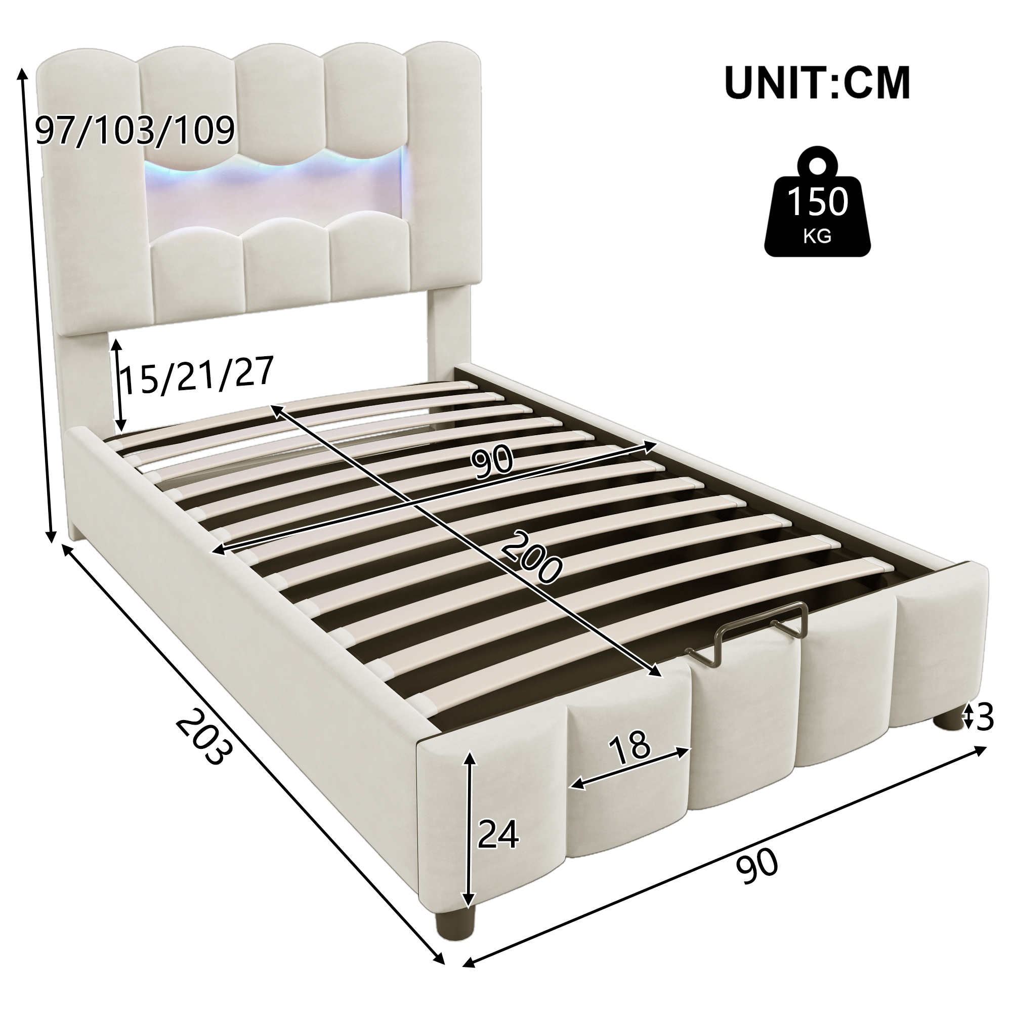 Dimensions du lit rembourré