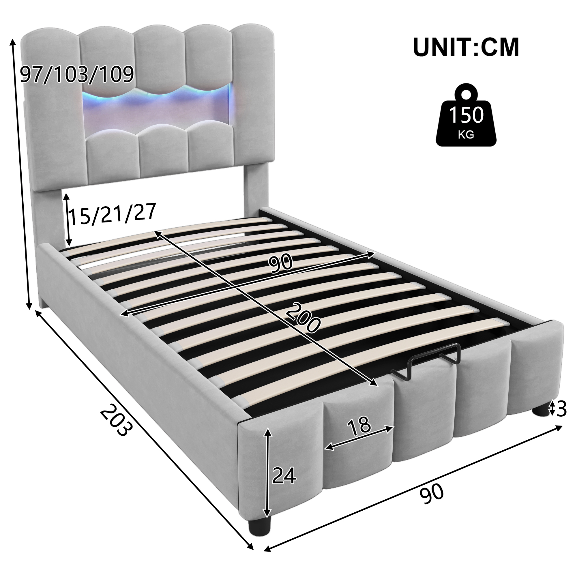 Dimensions du lit rembourré