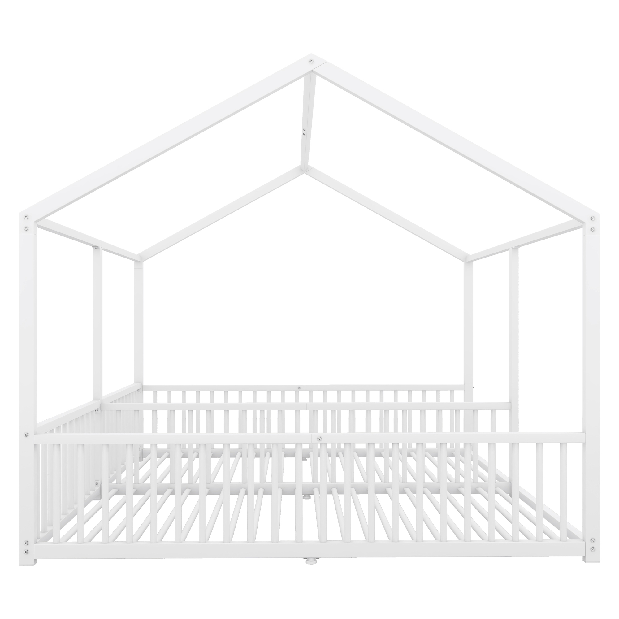 Lit jumeaux enfant en fer 2×90×200 cm en forme de maison, barrières sécurité, pour famille avec 2 enfants, design créatif, indépendance de couchage, stabilité, sécurité, style ludique, décoration - image 9