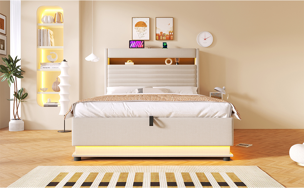 Lit rembourré 140 x 200 cm avec ports USB et Type- - image 25