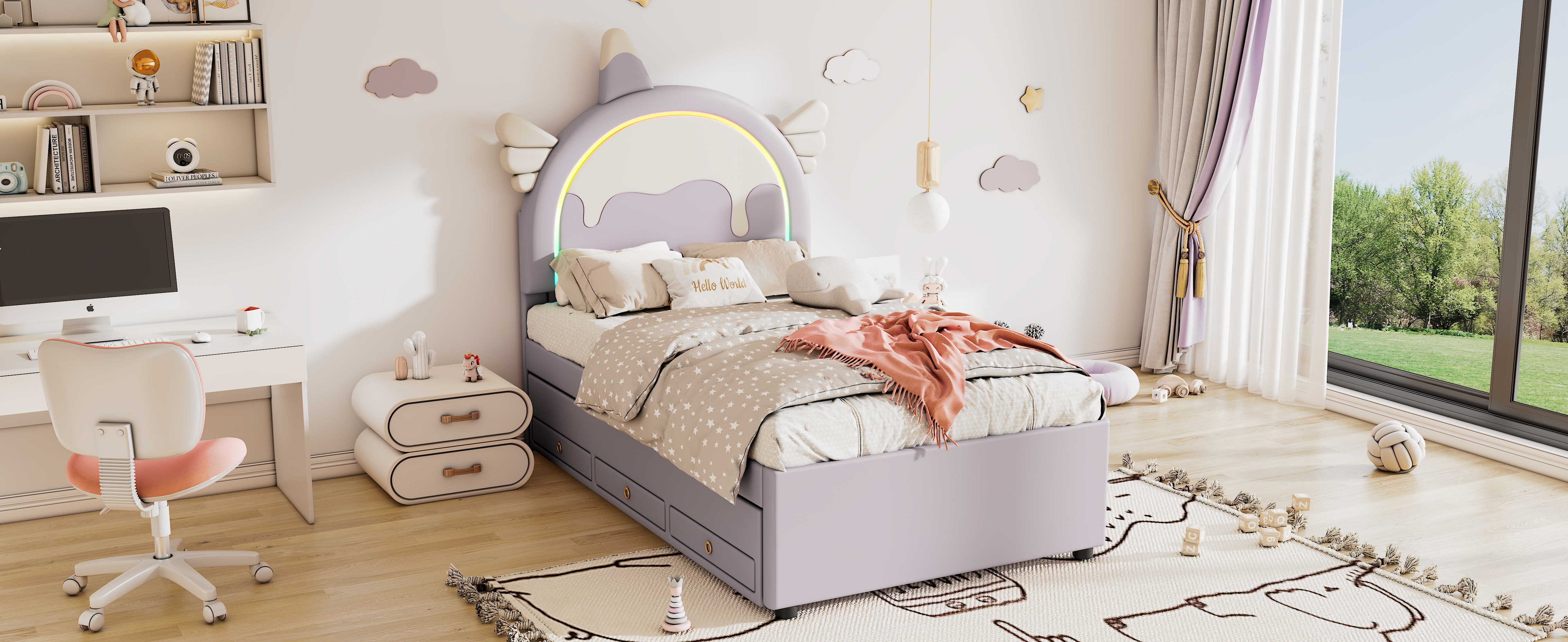 Lit enfant design licorne en PU et MDF avec lit es - image 17