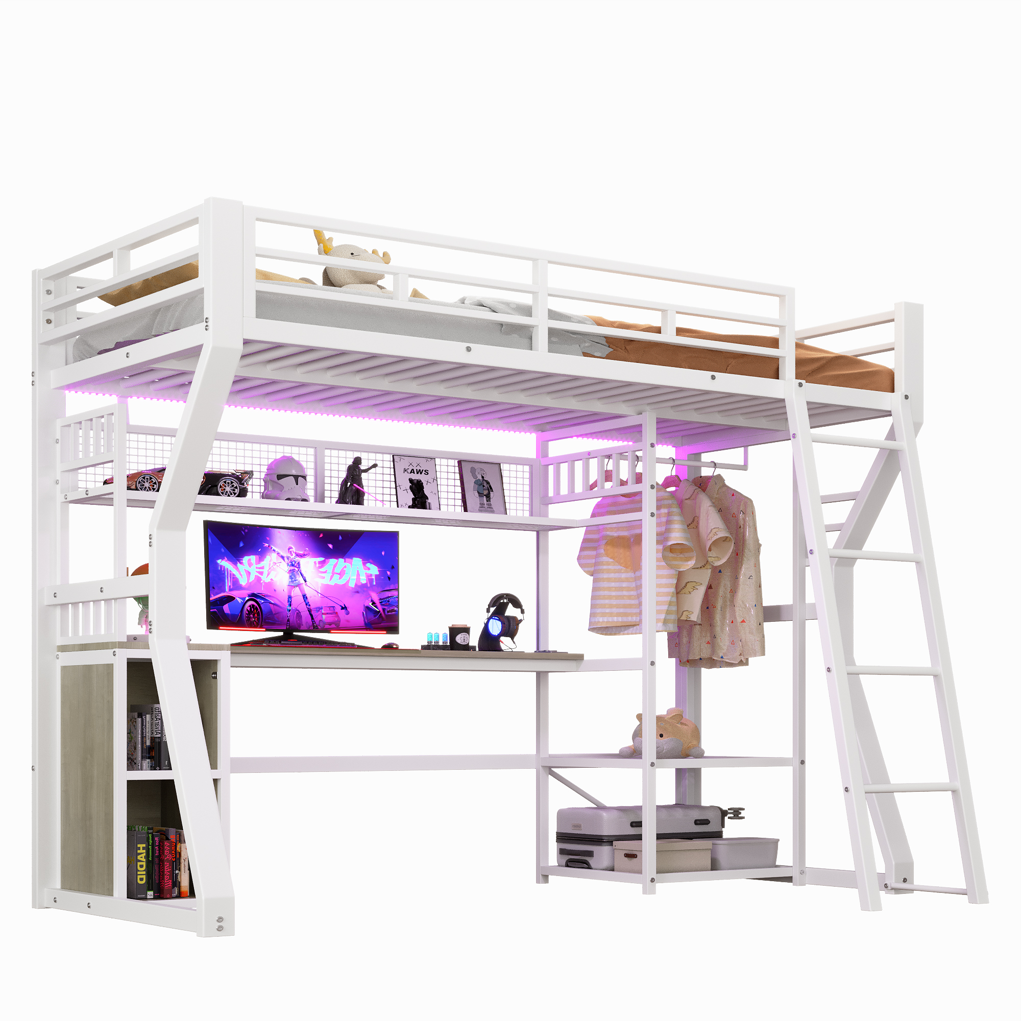 Lit mezzanine avec bureau et rangement