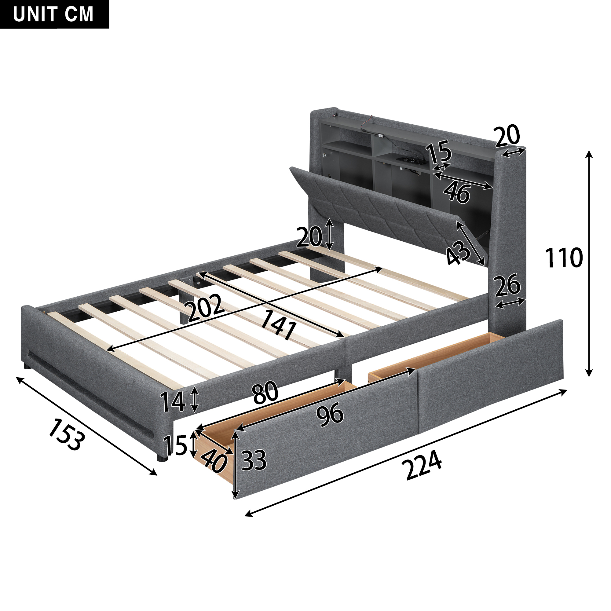 Dimensions du lit rembourré