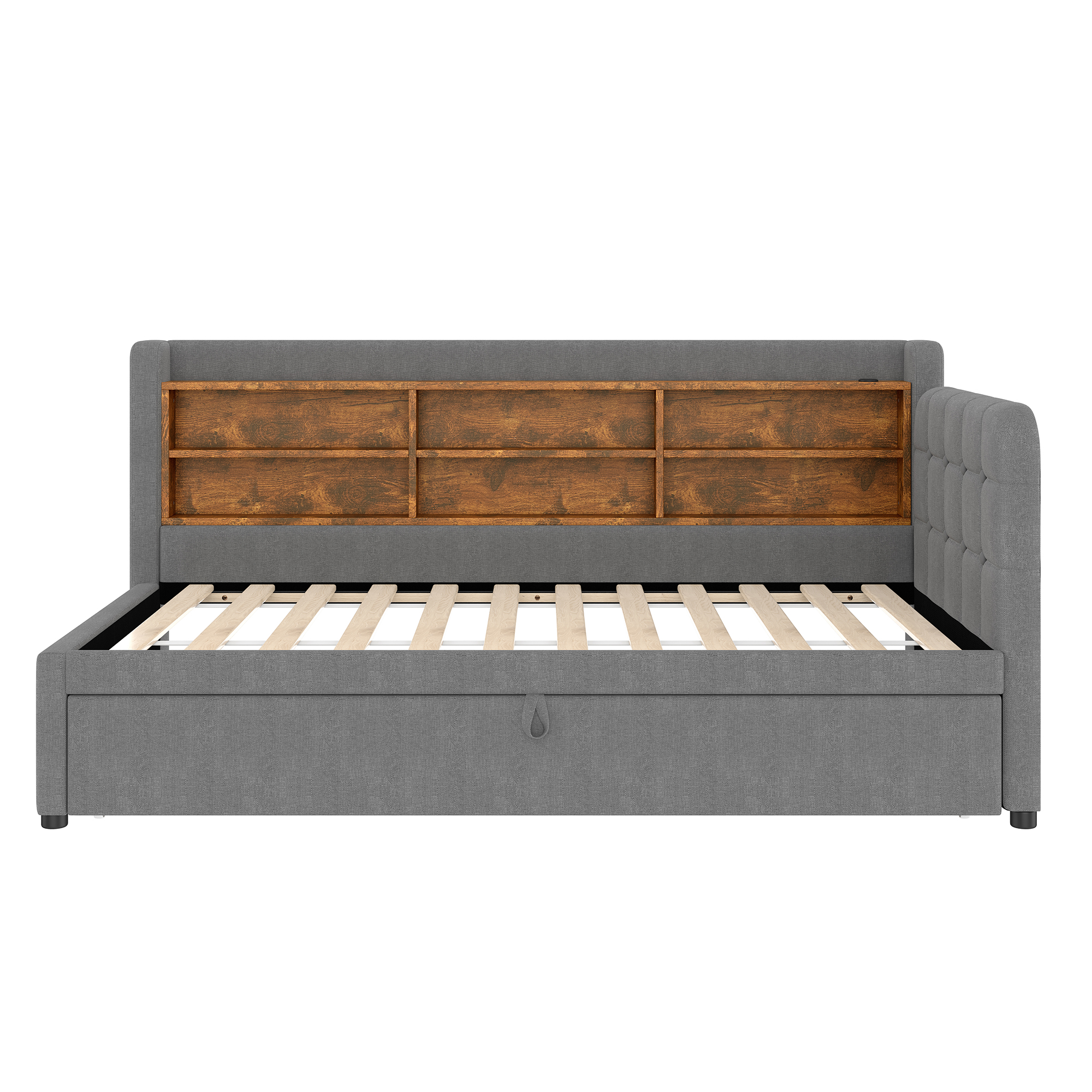 Lit en chanvre et MDF avec escamotable 180×200 cm, USB + Type-C, tête à boutons faite main, style rétro, pour petit appartement, matériau écologique, couchage spacieux, recharge au lit, design élégant, confort, fonctionnalité - image 14