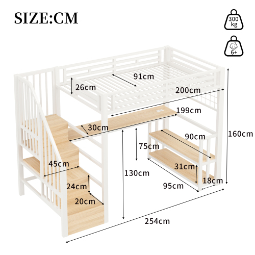 Vue détaillée du lit mezzanine blanc