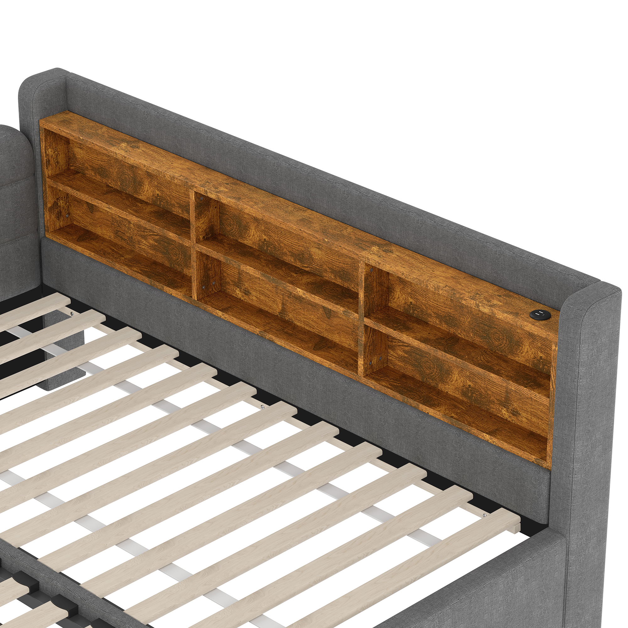 Lit en chanvre et MDF avec escamotable 180×200 cm, USB + Type-C, tête à boutons faite main, style rétro, pour petit appartement, matériau écologique, couchage spacieux, recharge au lit, design élégant, confort, fonctionnalité - image 16