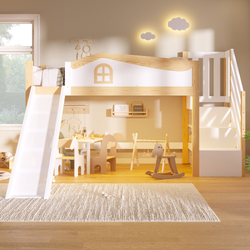 Structure blanche en pin et MDF du lit mezzanine