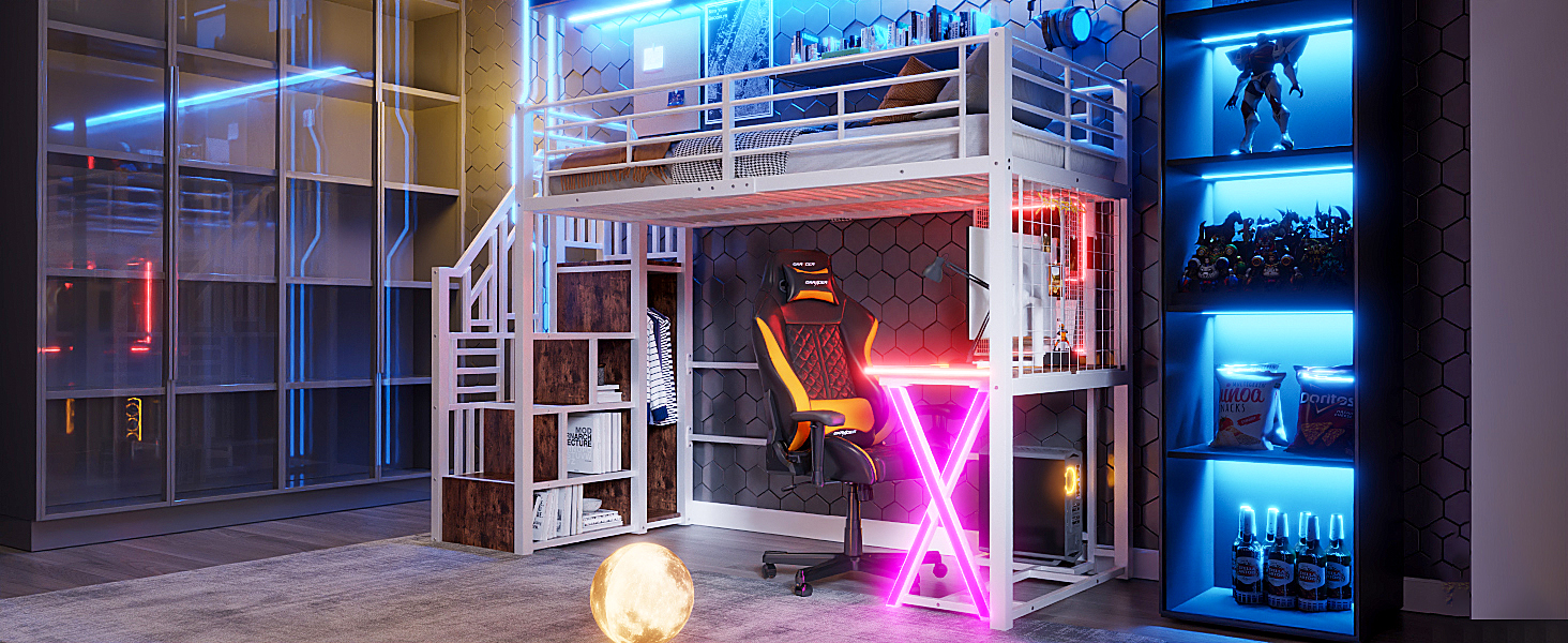 Lit mezzanine avec bureau intégré, éclairage LED r - image 19