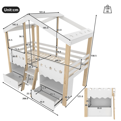 Dimensions du lit mezzanine enfant 90x200 cm