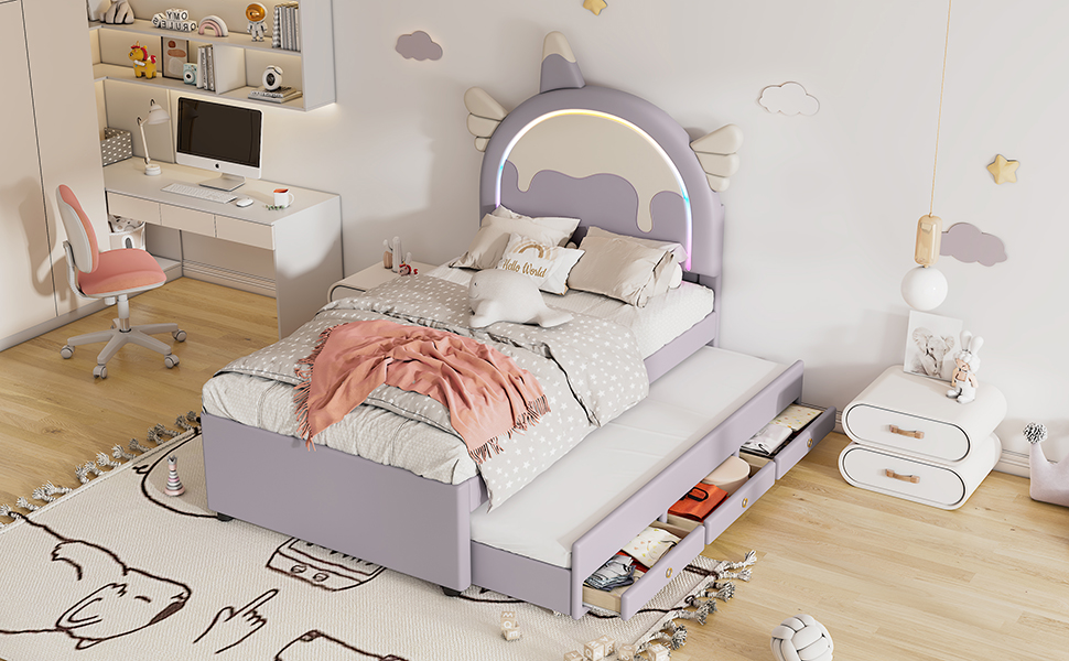 Lit enfant design licorne en PU et MDF avec lit es - image 12
