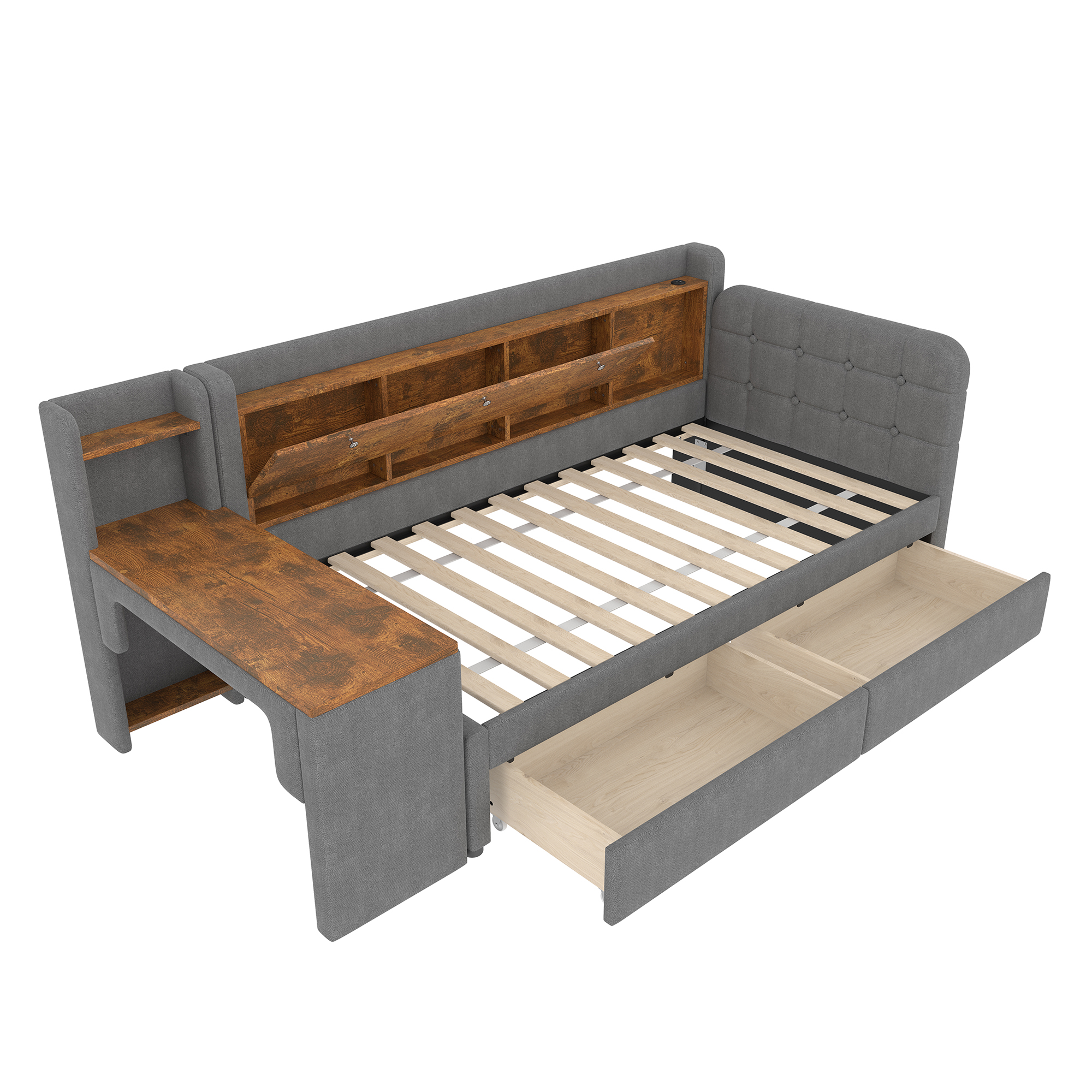 Lit en chanvre et MDF, rangement avec couvercle rabattable et étagère, bureau flexible, pour chambre, matériau écologique respirant, design intelligent, beaucoup de stockage, style naturel, durabilité - image 6
